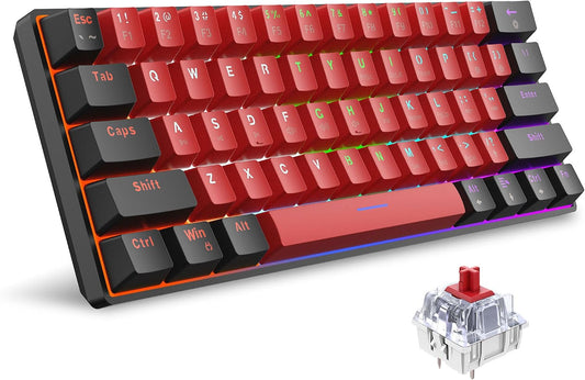 Snpurdiri 60% Wired Mechanical Keyboard (Black-Red, Red Switches)