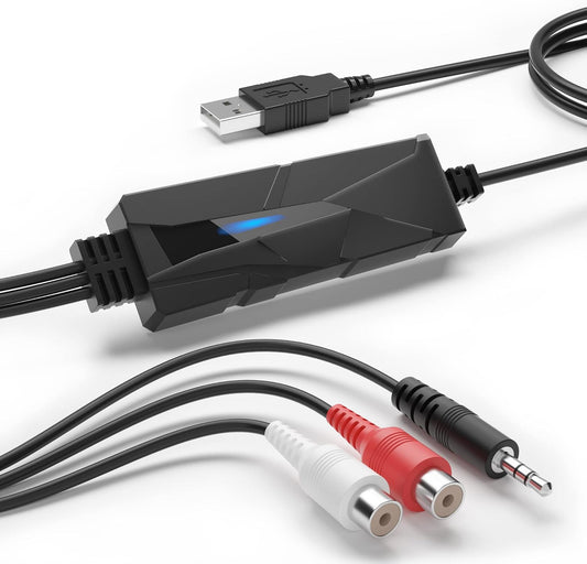DriverGenius AudioXfer USB Audio Capture Card Device | Convert Analog Cassette Audio to Digital MP3 with 3.5mm/RCA Inputs | Compatible with PC, Mac & Linux (AV202-B, 1-Pack)