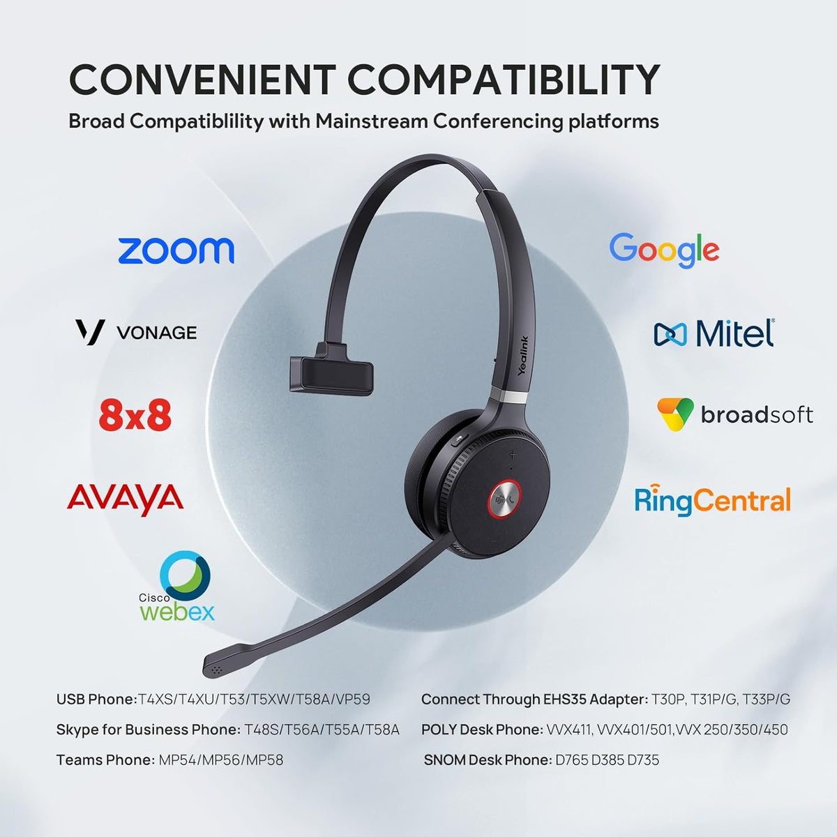 Yealink WH62 Mono UC DECT Wireless Headset for IP Phone PC, Zoom Certified