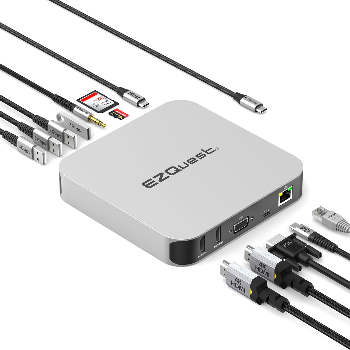 USB C Hub 13 in 2 with 2 HDMI 4K, VGA, 1GBS Ethernet, 2USB A 3.0 Ports, 2 USB A 2.0 Ports, SD/Mico SD and Audio Port for Work and Travel - for MacBook Pro & Air