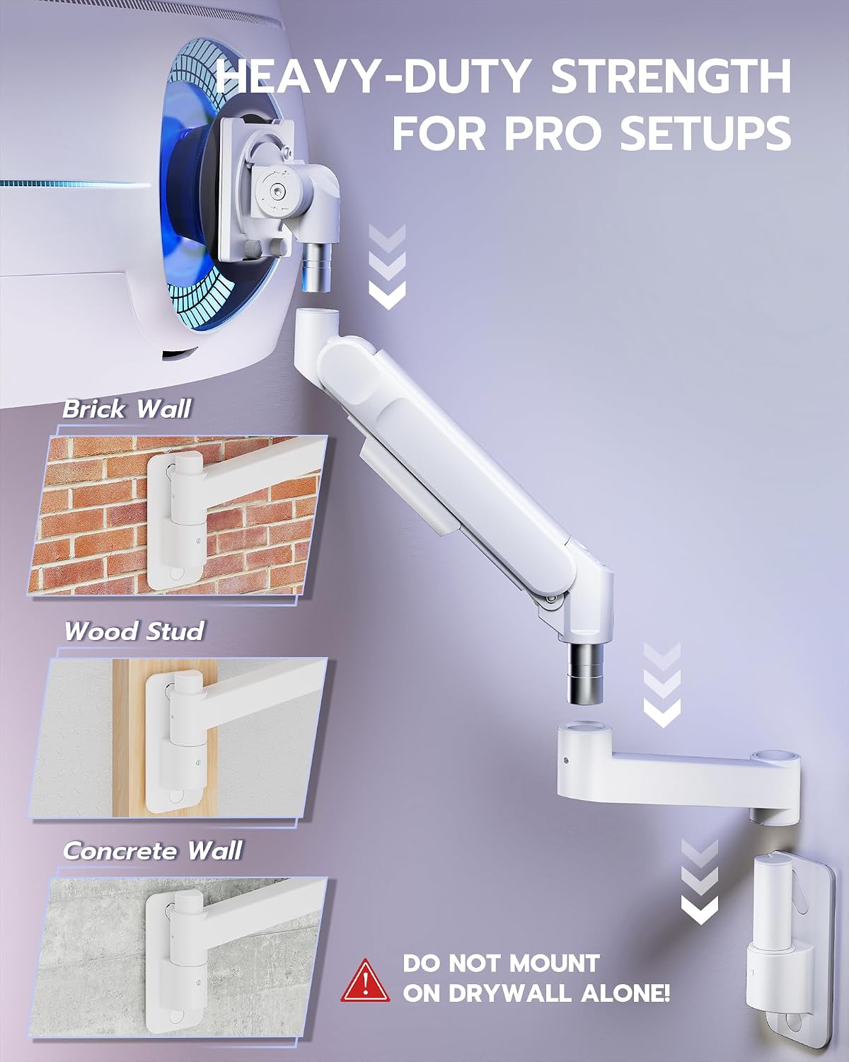 ARES WING Monitor Wall Mount for 24-57 Inch Ultrawide Screen, White | Premium Heavy Duty Gaming Monitor Arm for 60 lbs, Full Motion Gas Spring, Bearing Head for Easy Adjustment, 75/100 VESA Mount
