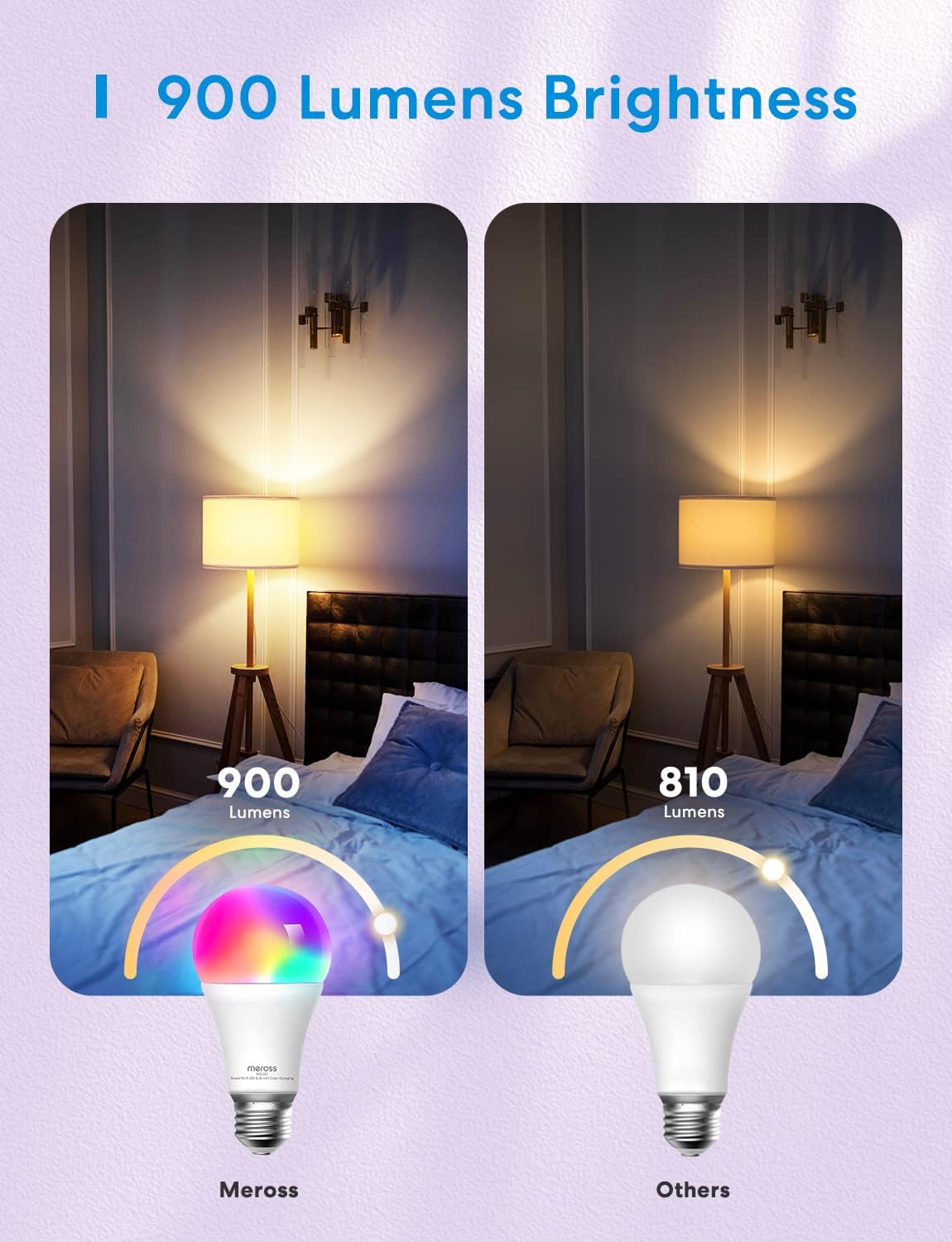 meross Smart Light Bulb 2 Pack, Dimmable E26 Multicolor Smart WiFi LED Bulb
