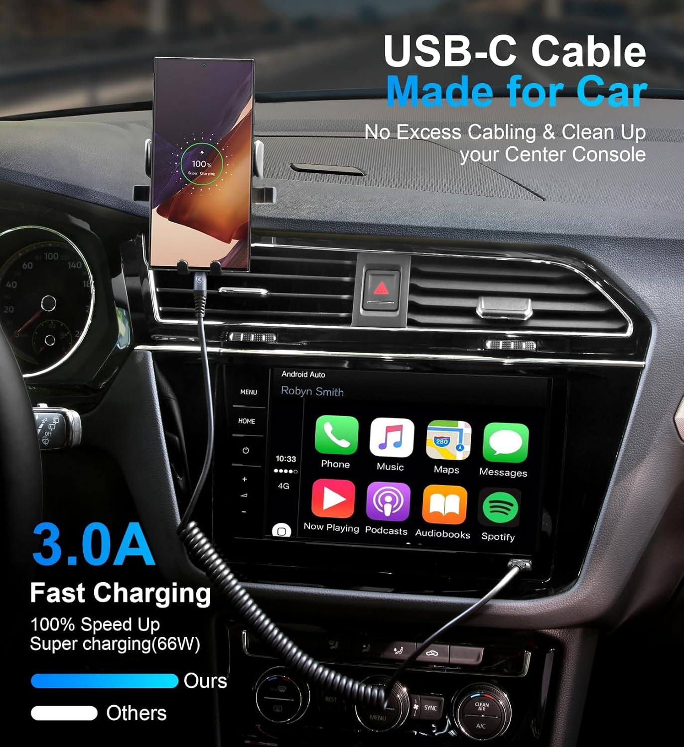 USB Type C Charger Cable Fast Charging, [2Pack, 3ft] Coiled USB A to Type C | Charger Cord for Car USB-C Cable Compatible with iPhone 17/16/15/Plus/Pro/Pro Max/Samsung Galaxy A10e A20 A50 S20 S10E