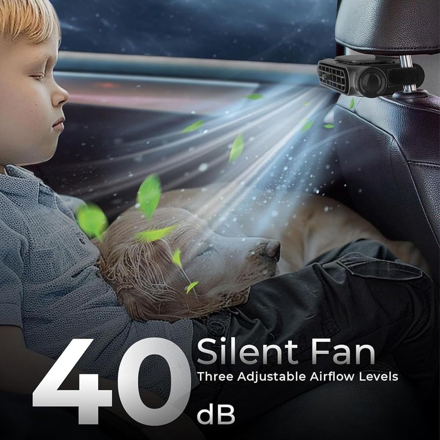 Car Seat Fan, Car Fans for Backseat for Kids, Mini Portable Battery Operated Back Seat Baby Quiet Headrest Neck Cooling Fan with 3 Adjustable Wind Speeds for All Cars Vehicle Jeep Van Rv Truck(BLACK)