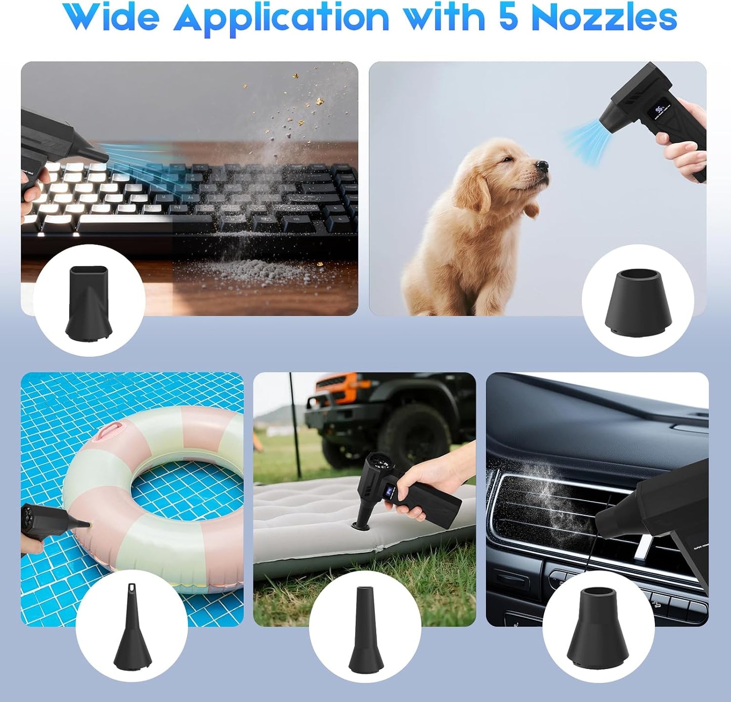 Compressed Air Duster 110000RPM, Cordless Electric Dust Blower | Rechargeable, 4-Speed Adjustable, LED Display, For PC Keyboard Car Home Cleaning, Mini, Replaces canned air, Brushless Motor
