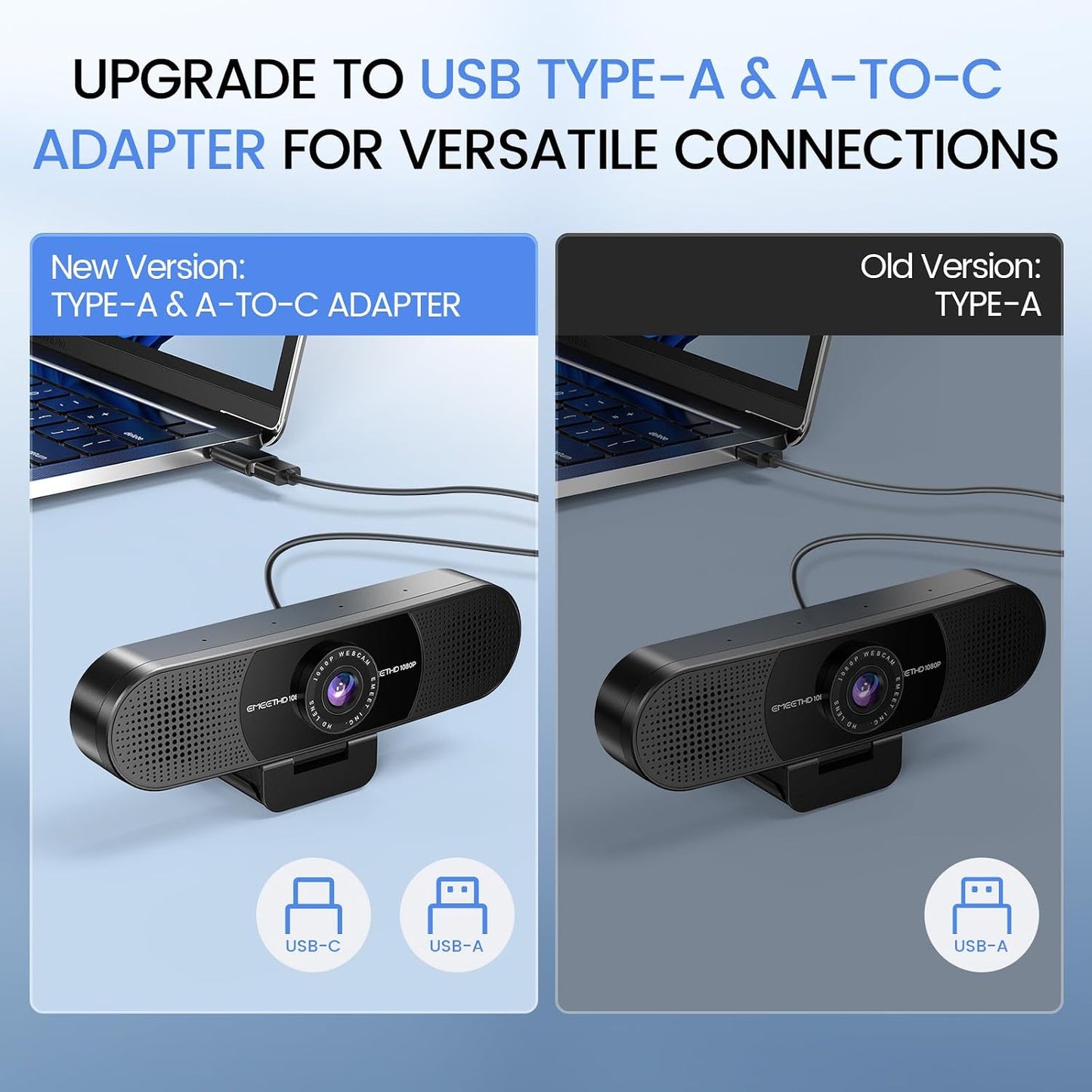 EMEET C960 1080P Webcam with Microphone, 2 Mics, 90° FOV, Computer Camera | USB Type-A & A-to-C Adapter, Fixed Focus, Plug&Play for Zoom/Teams/Facetime/YouTube/Google Meet/Switch 2 Camera, 2025 Version