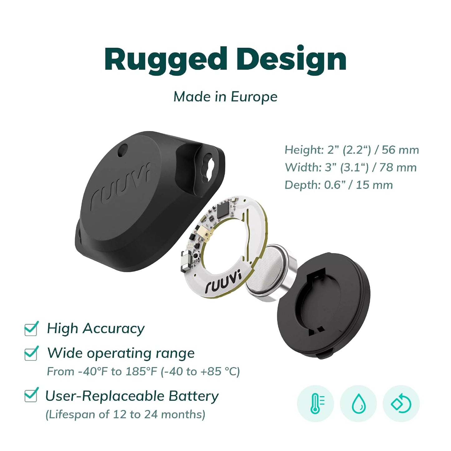 RuuviTag Pro 3in1 Wireless Bluetooth Temperature (°C/°F), Air Humidity and Motion Sensor. Alerts &amp; History. Free Android/iOS apps. Integrates with Victron, Homey, and Home Assistant. Made in Europe.