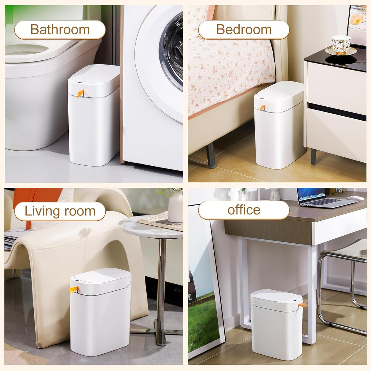 3.5 Gal Rechargeable Motion Sensor Bathroom Trash Can with Lid, Bag Suction