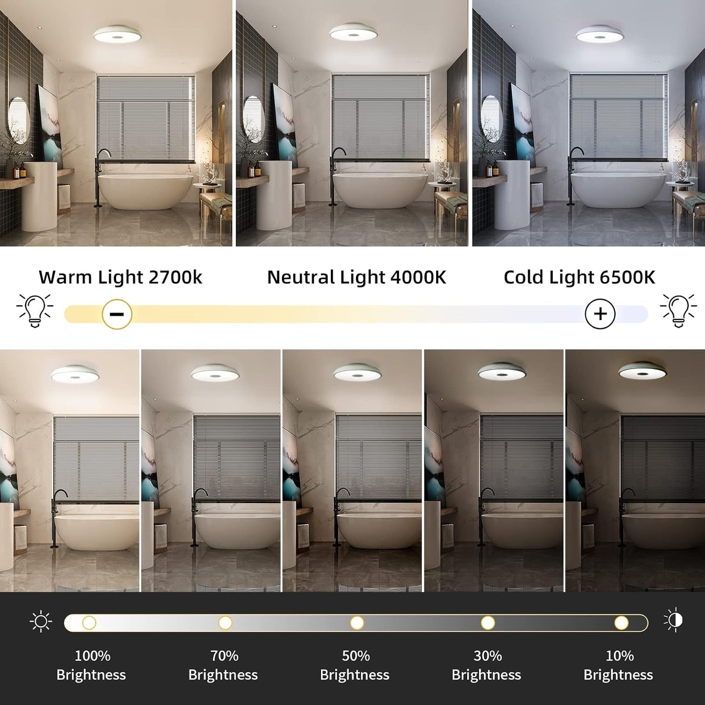 Smart Waterproof LED Flush Mount Ceiling Light Fixture,with Bluetooth Speaker,11 Inch,18 watt,Dimmable Music Lamp,RGB Color Changing Light with Remote Control,for Bathroom,Shower,Bedroom