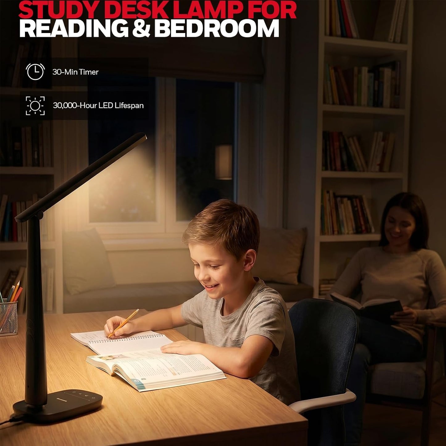 Honeywell LED Desk Lamp for Home Office Eye-Caring Dimmable Reading Light | CRI94,4 Color Modes,Touch Control,USB-A And USB-C Ports,Adjustable Head,Timer,Desk Light for Bedroom Bedside College Dorm