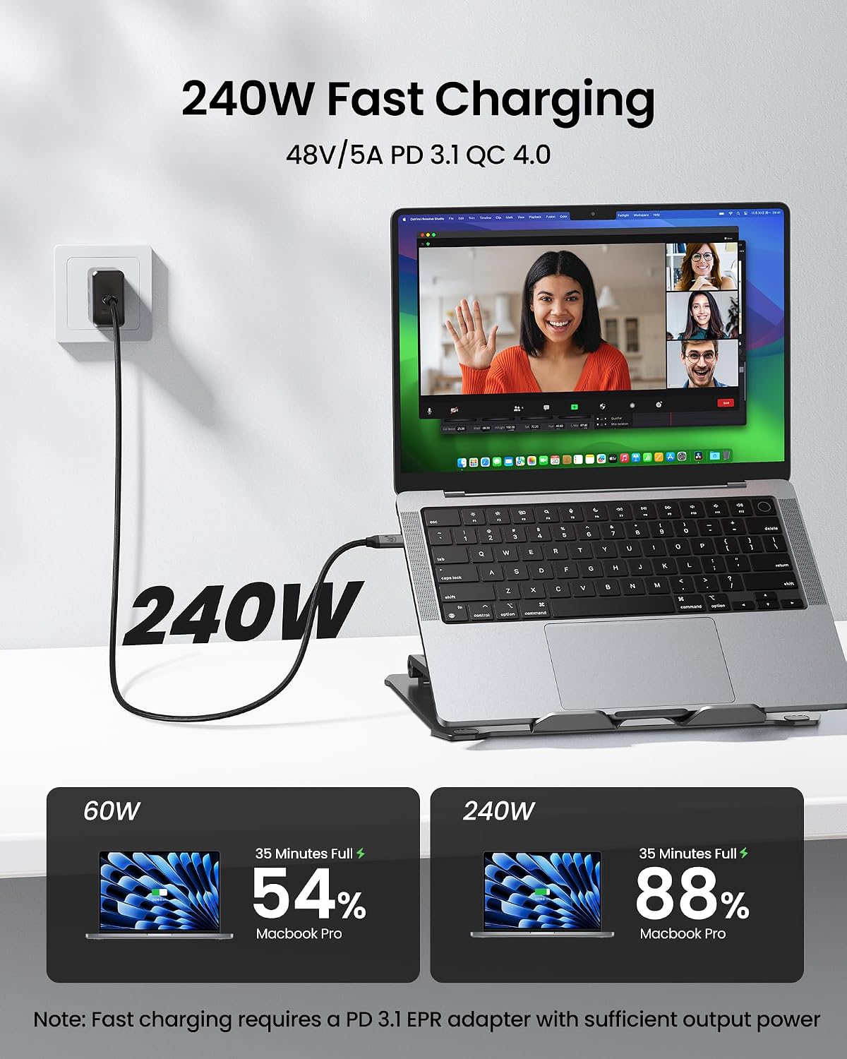 Silkland USB C Monitor Display Cable 3.3FT,8K@30Hz, 4K@144Hz/120Hz, 4K@60Hz | 20Gbps Data Transfer, 240W PD Charging, USB C 3.2 Gen 2x2 Cable, Compatible for iPhone 17, MacBook,CarPlay, Portable Monitor