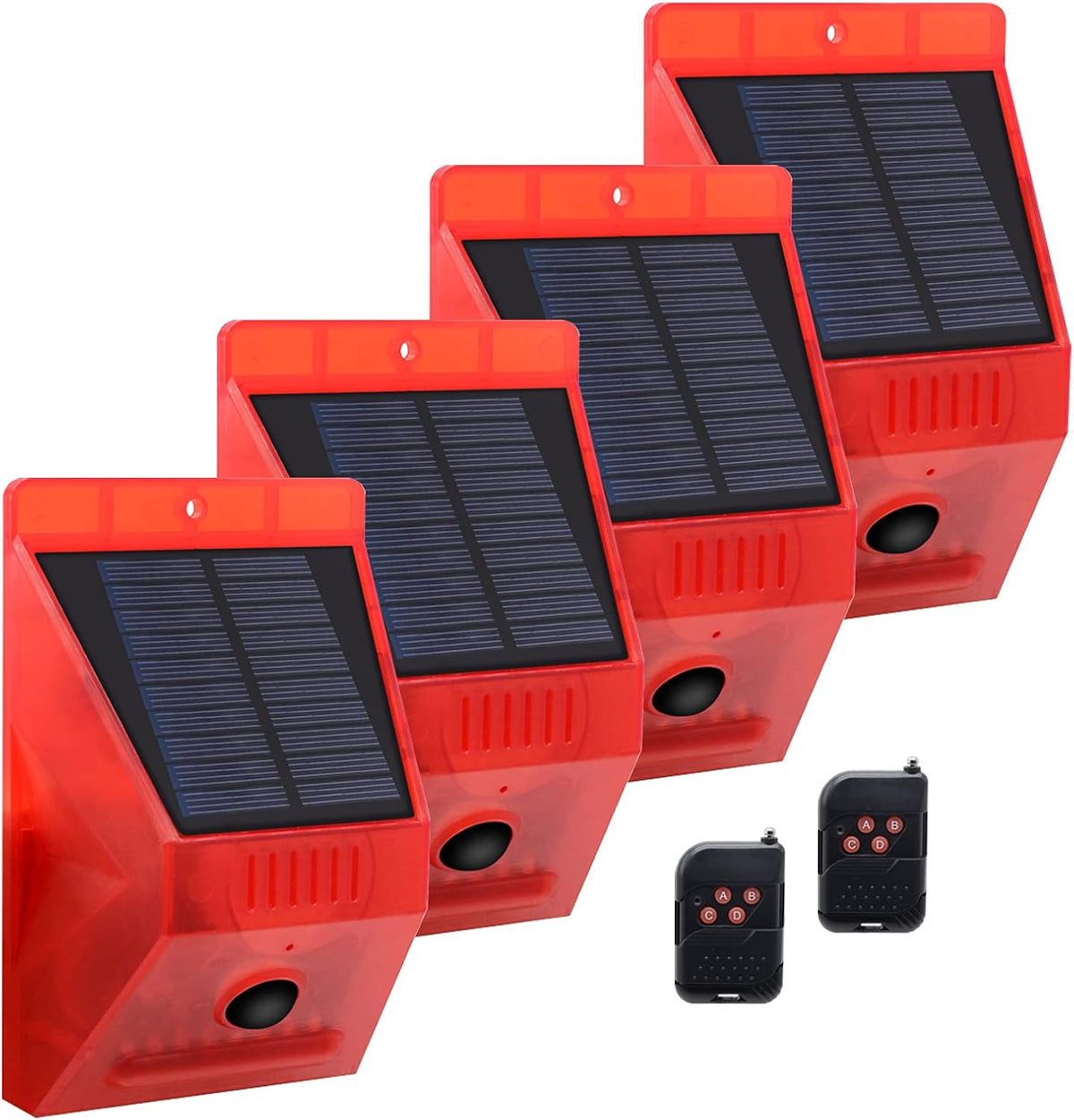 ChunHee Solar Motion Sensor Alarm Outdoor Motion Detector 129db Loud Sound Security Siren IP65 Waterproof Protected for Garden,Farm,Yard,Chicken coop,4 Pack
