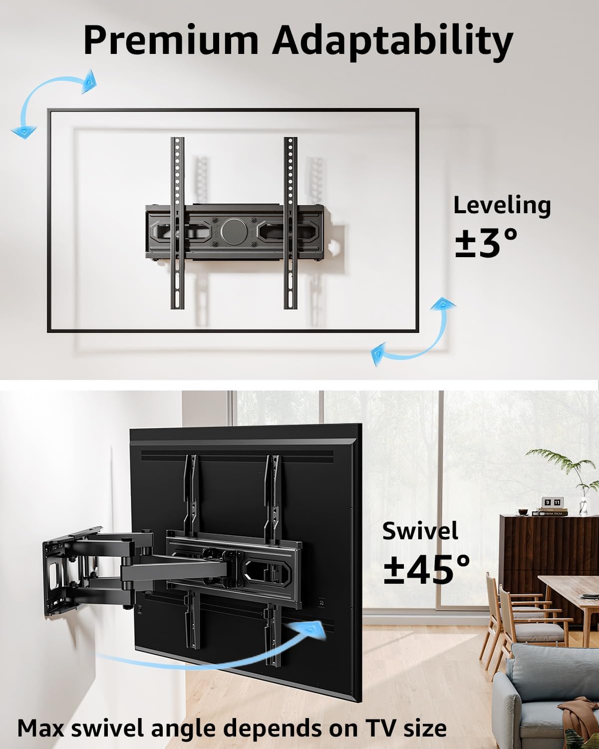 EconoMe TV Wall Mount for Most 32-65 inch Flat Screen/LED/4K TVs, TV Mount with Swivel and Tilt Articulating Dual Arms, Full Motion Wall Mount up to 16” Stud, Max VESA 400X400mm, up to 99lbs