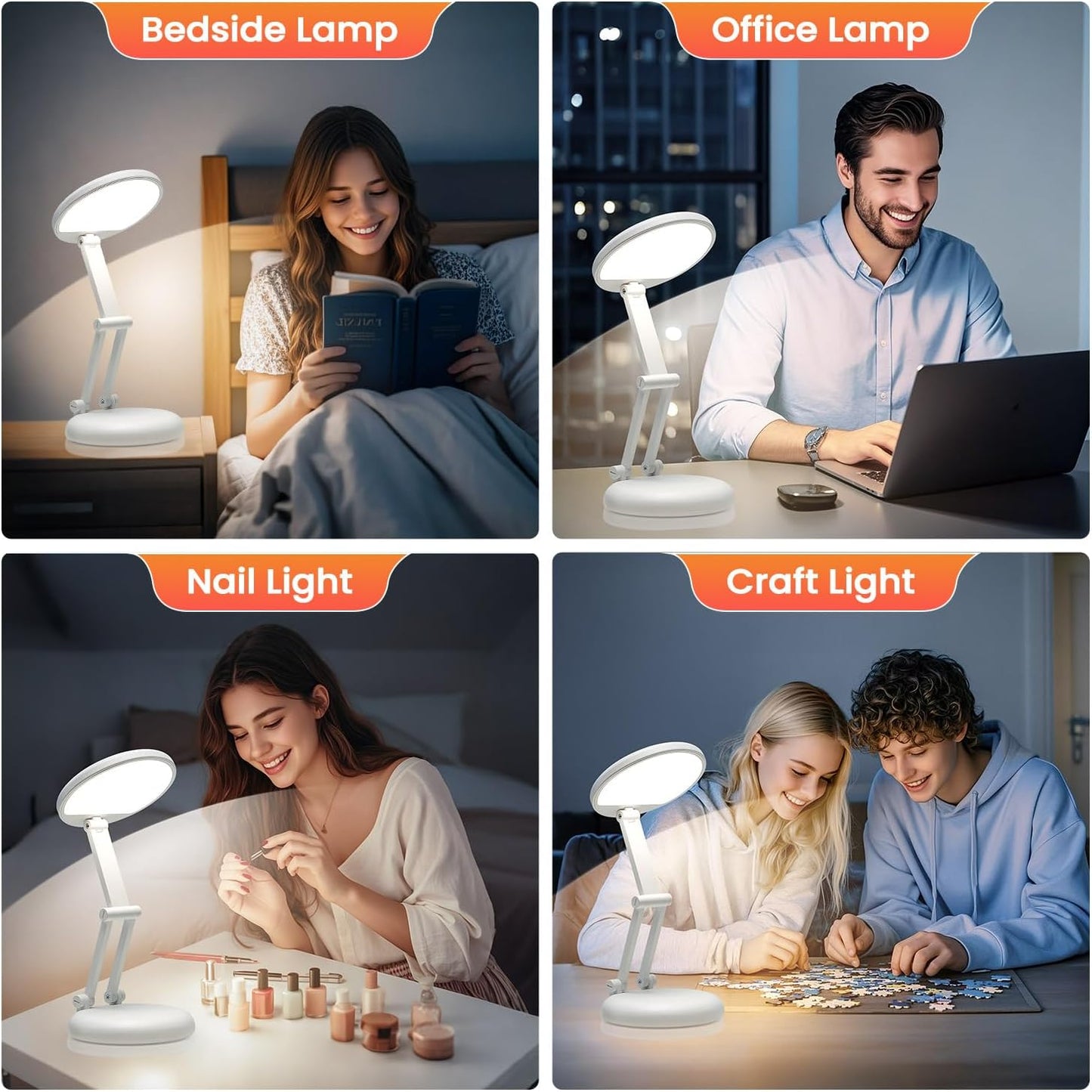 One Fire Rechargeable Table Lamp, 3600mAh Battery Operated lamp, Portable | Cordless, 10 Brightness, Small Size, Foldable Design, 6-288h Endurance, Touch Control, Reading, Travel,Office,Nail,Emergency