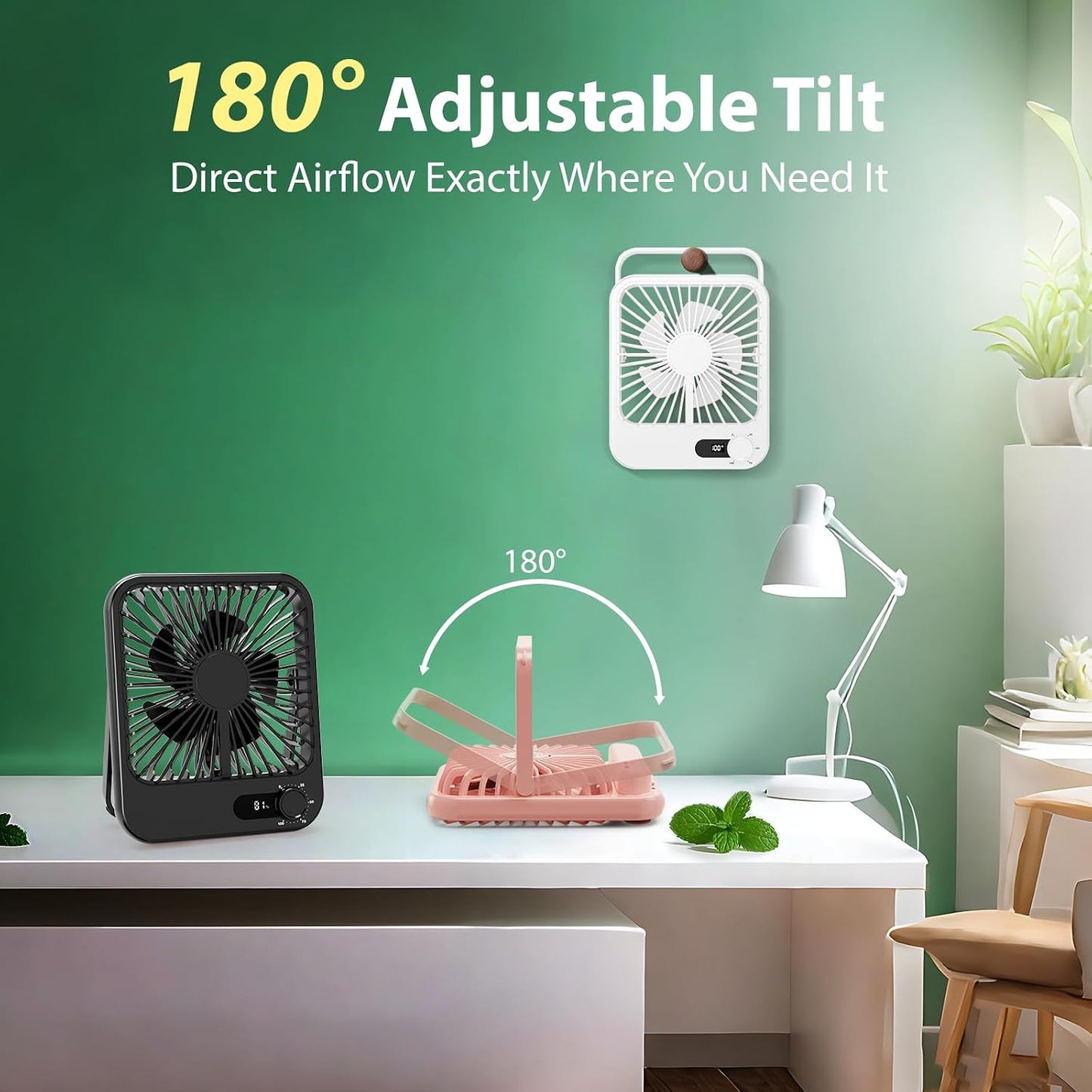 Portable Fan Rechargeable- 4000mAh mall Mini Desk Fan 100 Speed Wind Adjustable, Mini Silent Battery Powered Personal Desktop Fan for Bedroom Bedside, Office, Travel Essentials