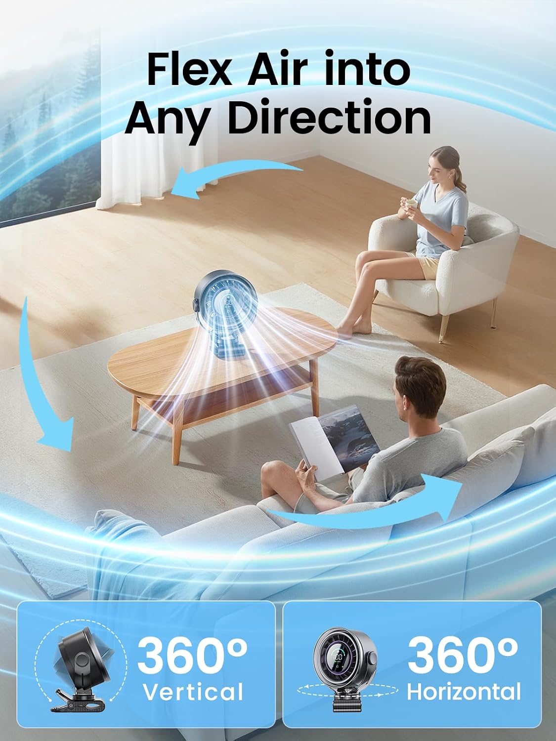 Clip on Fan, Rechargeable USB Fan with Sturdy Clamp, LED Display, 100 Speeds, 3000mAh Battery, 360° Rotation, 5.5 Inch Portable Fan for Stroller Bed Camping Treadmill Car Black