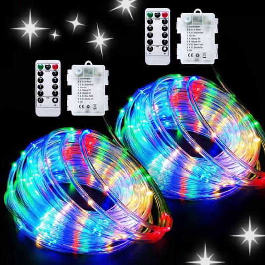 JMEXSUSS 2 Pack Battery Operated String Lights with Remote, Camping Lights | Total 200 LED 66ft 8 Modes Waterproof Battery Powered Rope Lights Indoor Outdoor for Trampoline Camping Decor (Multicolor)
