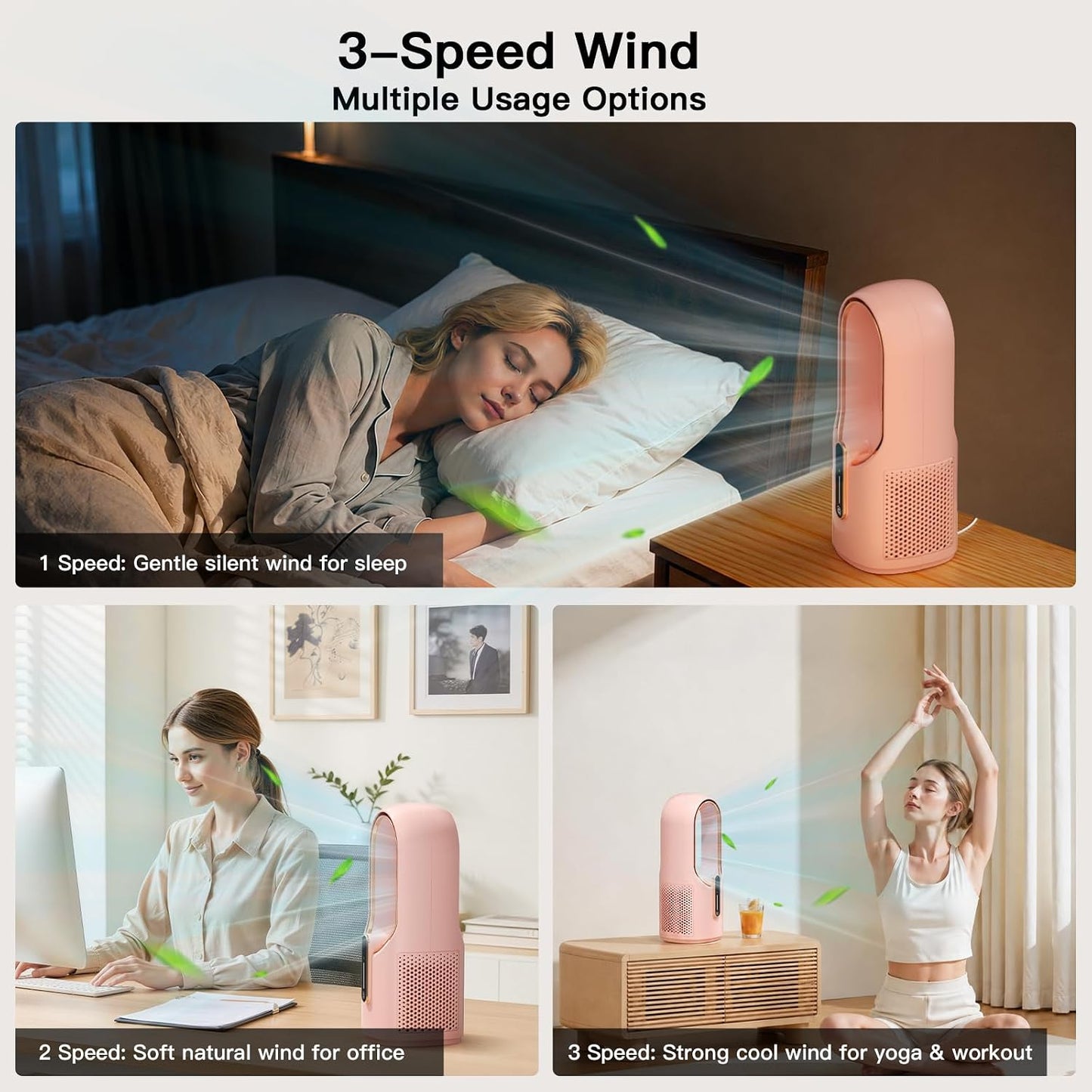 KONSIDEN Desk Fan Bladeless, 11.8 Inch Office Fan Small, Quiet, 3 Speed Adjustment, Touch Control, Easy to Clean, Desk Fans Small Quiet, Ideal for Office, Living Room, Bedroom