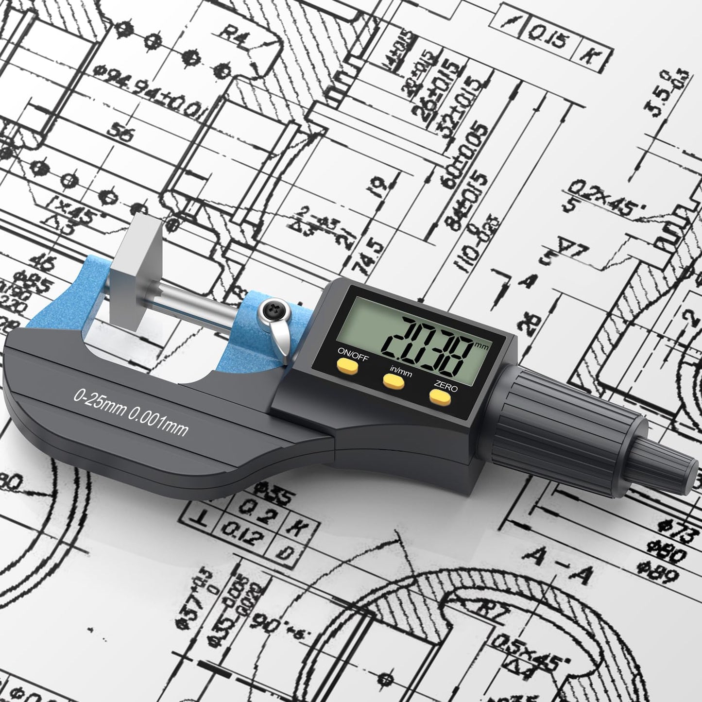 HDLKNAK Digital Outside Micrometer 0-1”, 0.00005"/0.001mm Precision(Blue) | Micrometer Precision Carbide Tipped Measuring Tool, Inch/Metric Dual Reading, Machinist Thickness Gauge with Large LCD