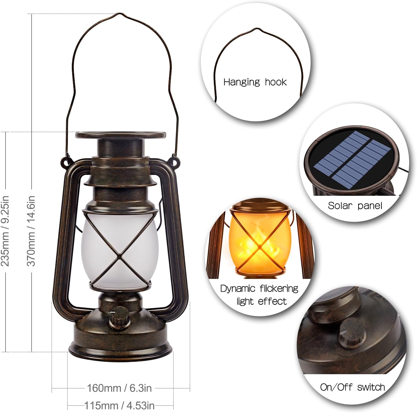 Marlrin Solar Lanterns Outdoor Waterproof 2 Pack LED Flickering Flame Light | Vintage Hanging Solar Lanterns Decorative Outdoor for Patio Garden Porch Decor Yard Pathway Camping Table Holiday Halloween