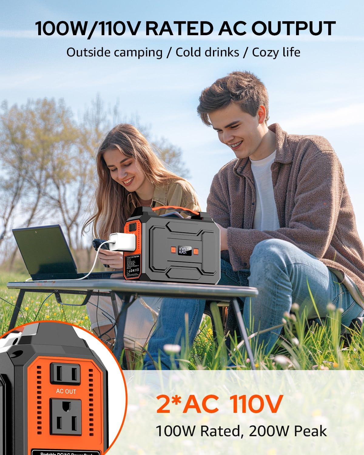 Solar Powered Generator 100W, Portable Power Station with Solar Panels 40W | 146Wh Solar Power Bank with AC Outlet,USB A,USB C, DC Output, Small Solar Generator for Home Use Outdoor Camping RV Van Trip