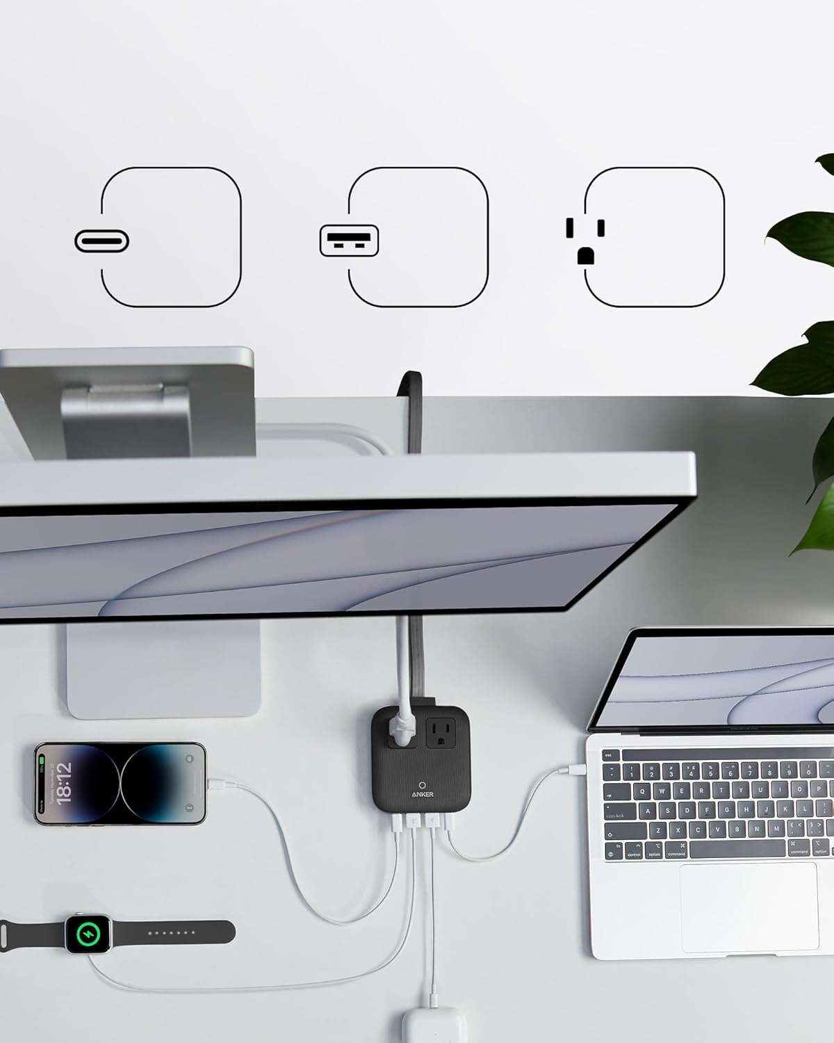 Anker Travel Power Strip, Anker Nano 67W Max 6-in-1 USB C Charger, 2 USB C | 2 AC, 2 USB A, 5ft Thin Undetachable Flat Plug Extension Cord with Multiple Outlets, Travel Essentials, Cruise Essentials