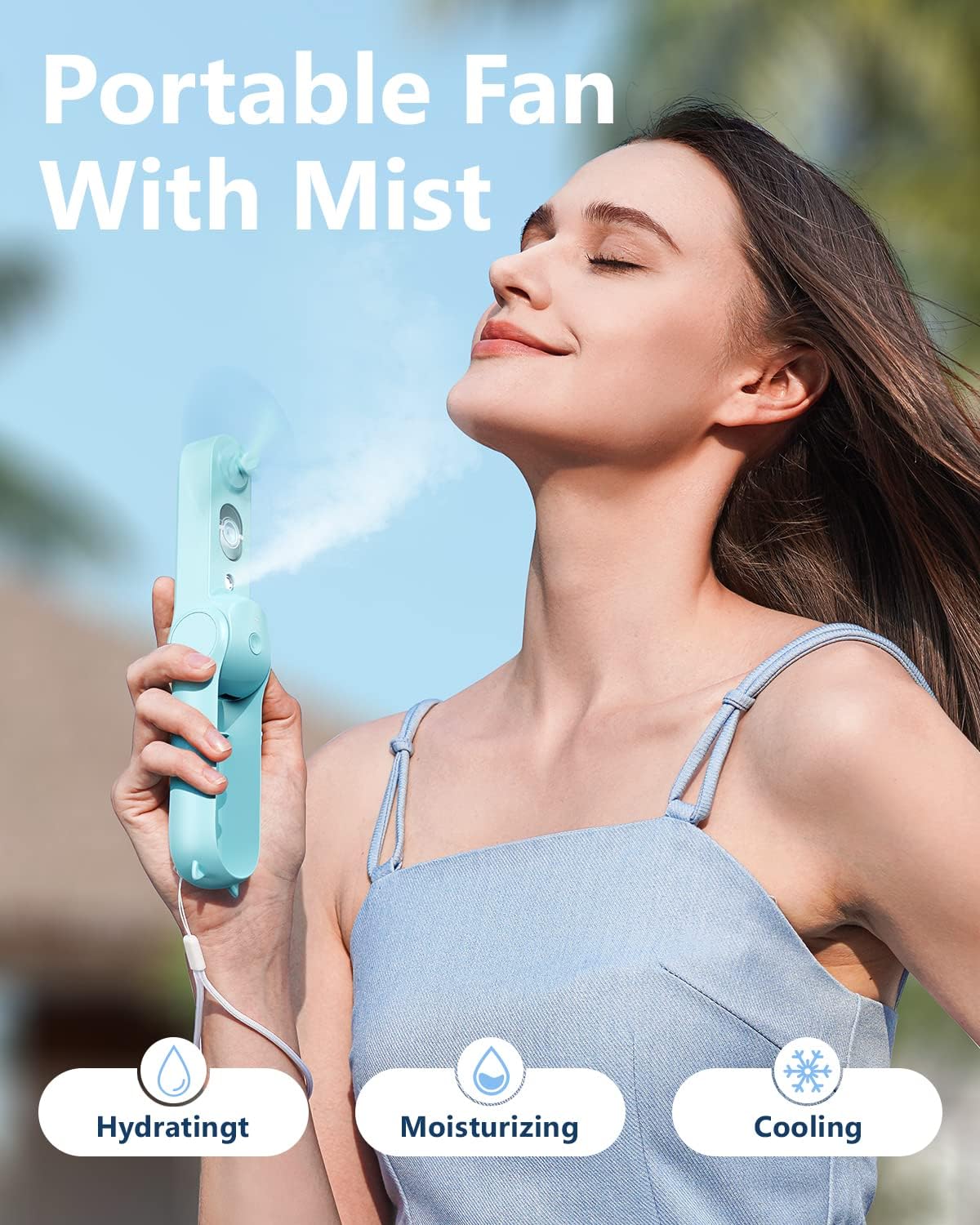 SWEETFULL Misting Fan Portable, Handheld Personal Mister Fans, Small Rechargeable, Mini Spray Water Mist Fans, Kids Women Portable Fan For Travel, Outdoors, Hiking, Camping Home Office (Blue)