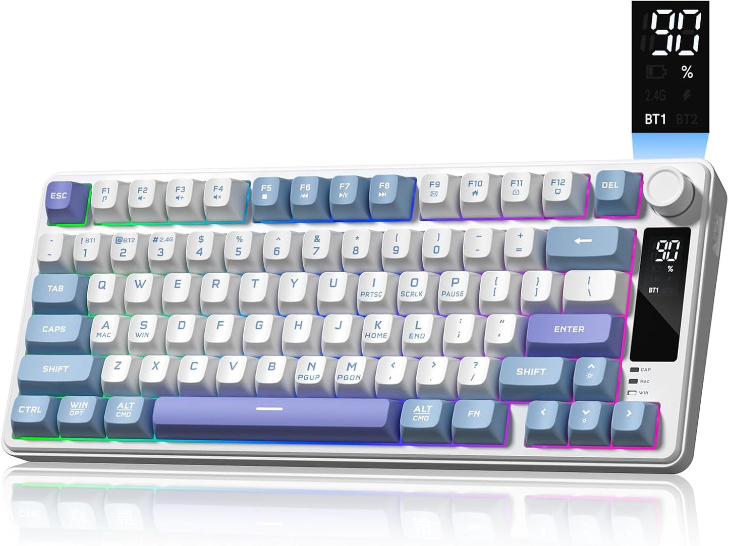 Womier DK75 75% Wireless Gaming Keyboard, RGB Backlit Creamy Keyboard with Media Knob, OLED Screen, Tri-Mode 2.4GHz/USB-C/BT5.0, Anti-Ghosting No-Conflict Silent Membrane Keyboard for MAC Windows