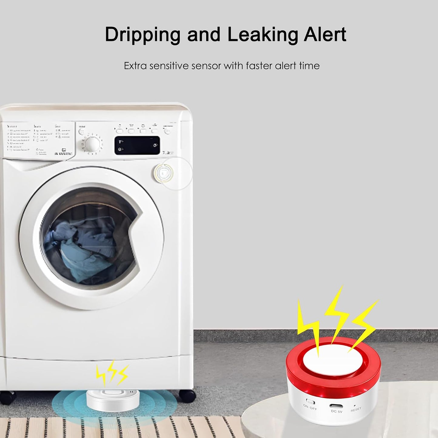 WiFi Water Leak Detector: Smart Water Sensor Alarm,100dB Adjustable Alarm and App Alerts for Kitchens, Basements, Bathrooms, 2 Detectors & 1 Base Station