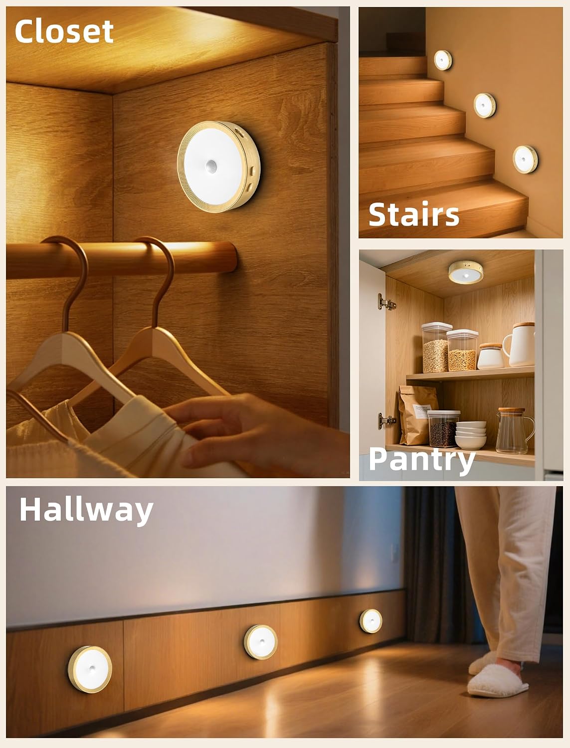 3-Pack Under Counter Lights for Kitchen Shelf Lights Stick On Lights Wood
