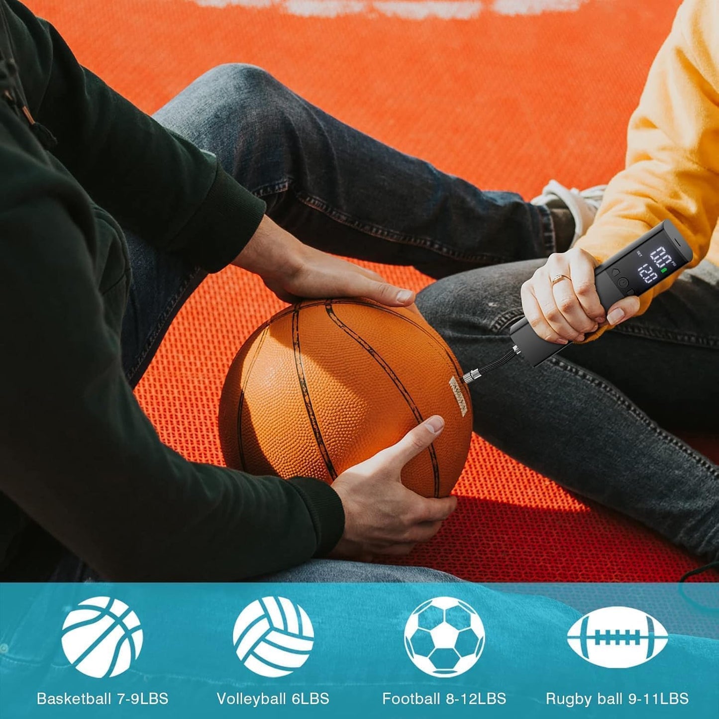Electric Ball Pump,Smart Air Pump Portable Fast Inflation Accurate Pressure Gauge and Digital LCD Display for All Sport Balls Basketball Football Soccer Volleyball (2Pin & 2Nozzle & 1Spout)