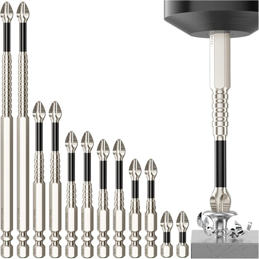 High Magnetic Screwdriver Drill Bit Set - 12Pcs | K5 Impact Resistant Non Slip Bit - Magnetic Screwdriver Set - Screwdriver Bit Set - 25 50 65 70 90 150mm
