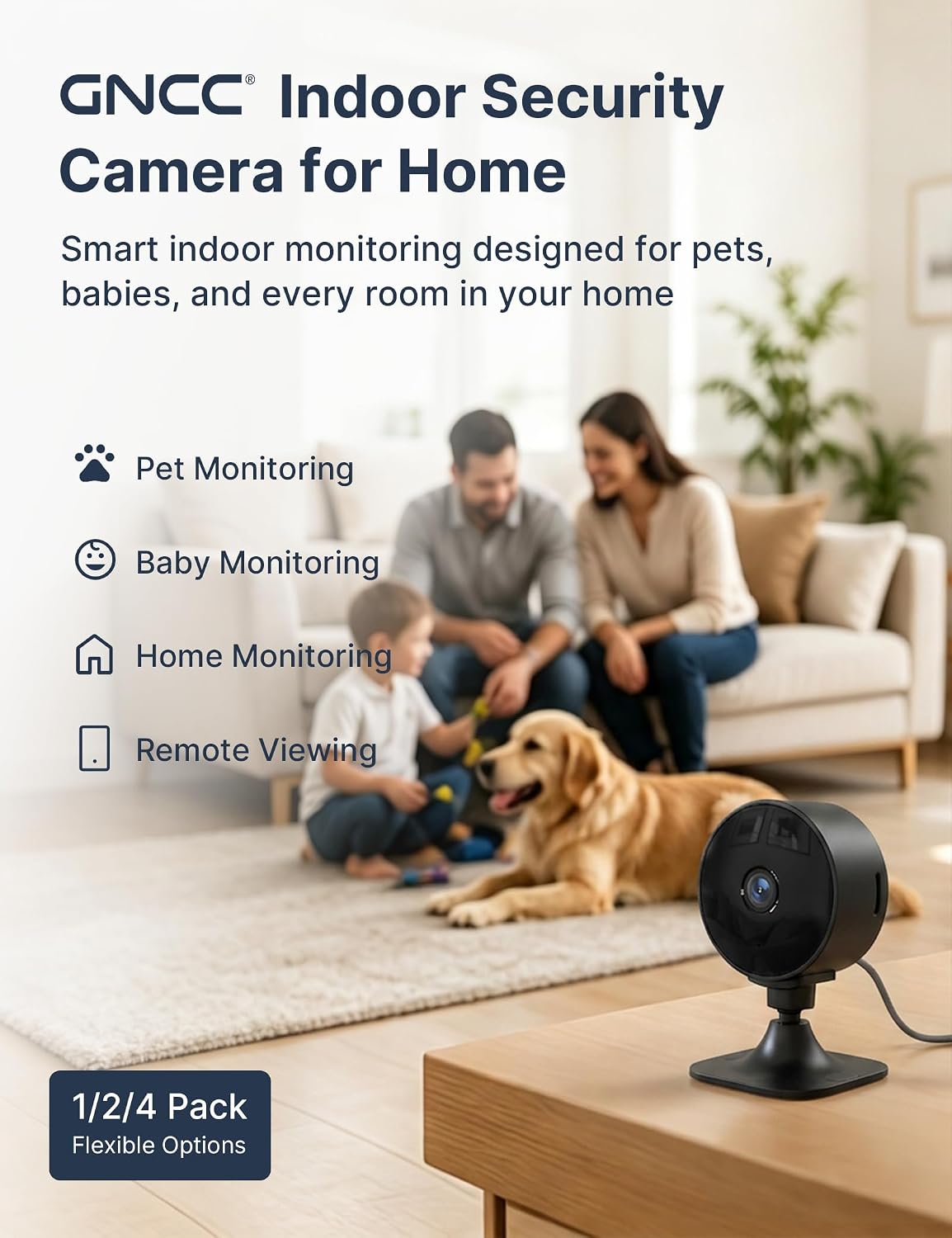 GNCC 2.4GHz Indoor Security Camera for Home, 1080P Baby & Pet Cam, 4-Pack
