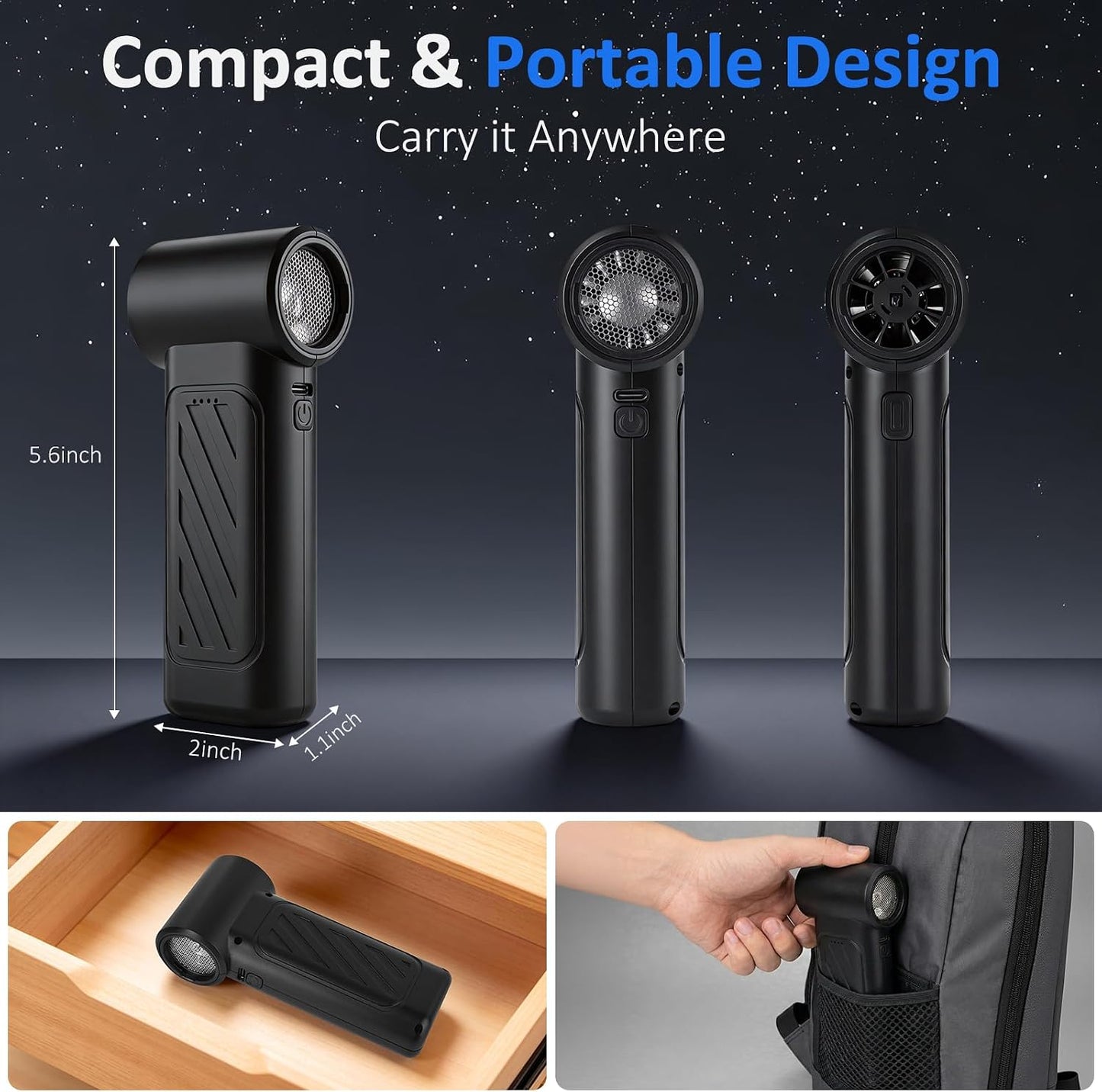 Compressed Air Duster, 130,000RPM Ultra-Powerful Cordless Electric Air Duster with 4000mAh Rechargeable Battery, 3-Gear Adjustable Air Blower for Keyboard, Computer, Car, Home Cleaning