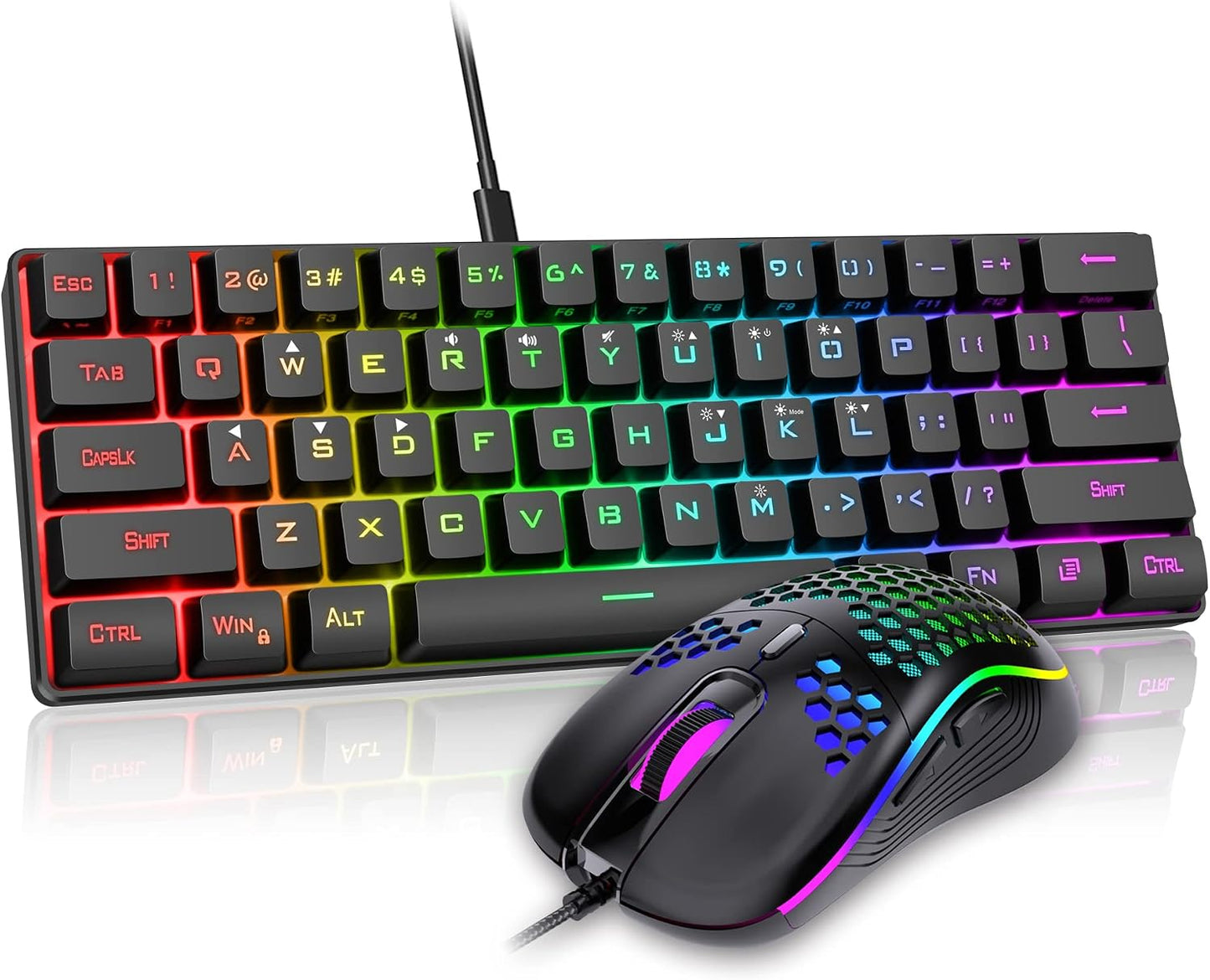 RedThunder 60% Wireless Gaming Keyboard and Mouse Combo, 2500mAh Rechargeable Battery, Ultra-Compact Small RGB Mechanical Feel Keyboard, Lightweight Honeycomb Optical Mouse for Gaming/Business, White