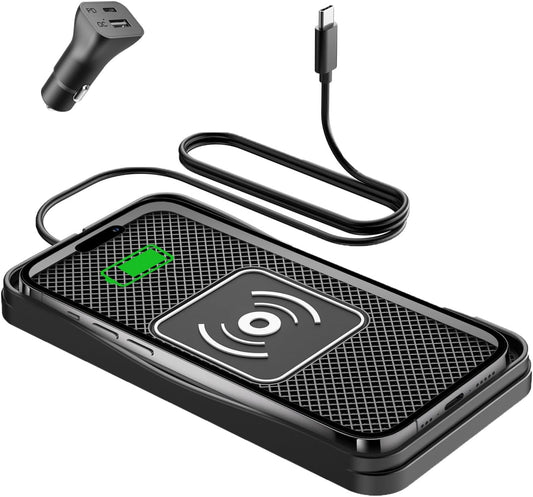 15W Fast Non-Slip Wireless Car Charger Pad with Adapter Type C