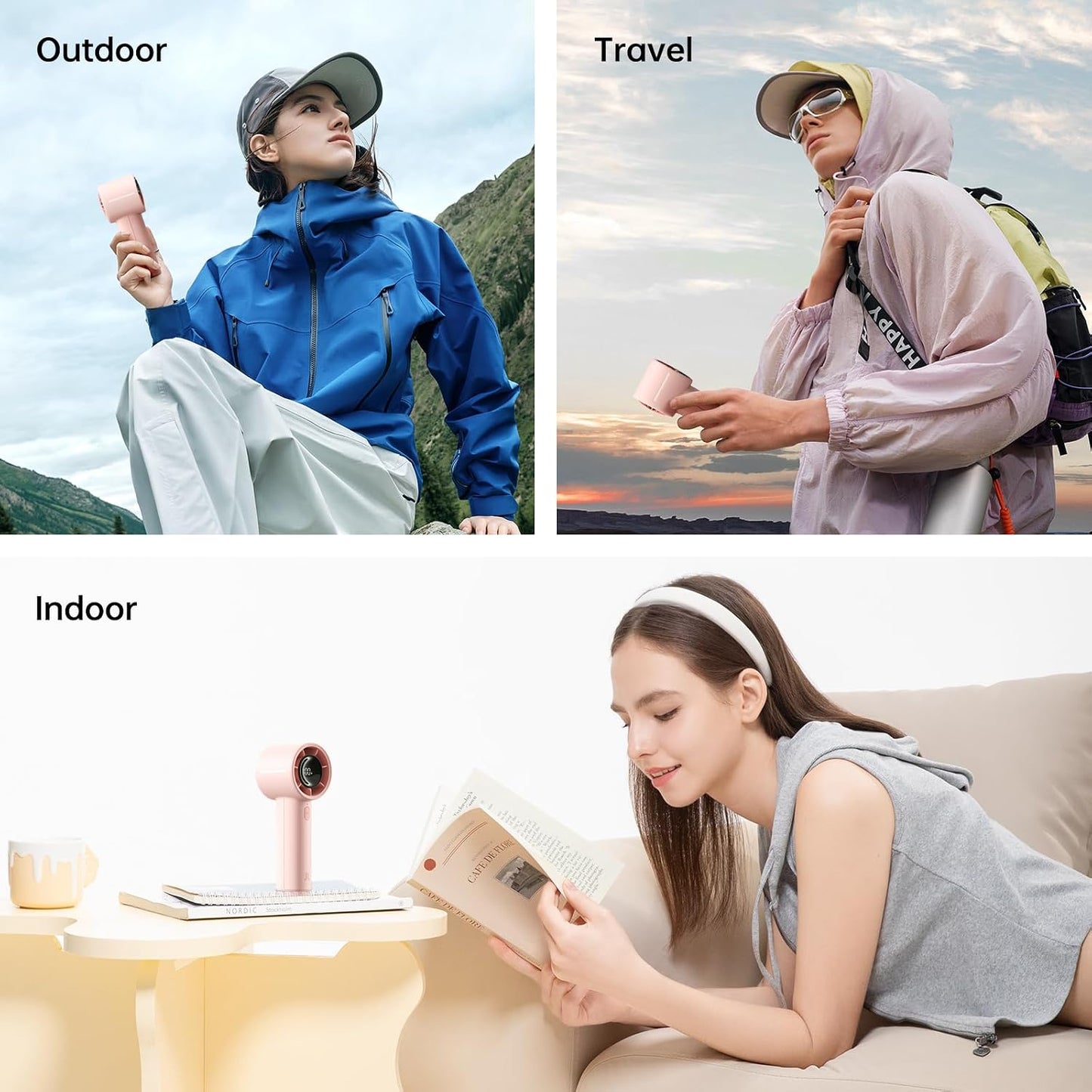 JISULIFE Handheld Turbo Fan Life10S, 28H Max Runtime, 5-Speed - Pink | Travel Essential for Outdoor, Camping, Beach & Makeup, 5000mAh Battery, Powerful Airflow, Ultra-Quiet, Gift for Women & Men