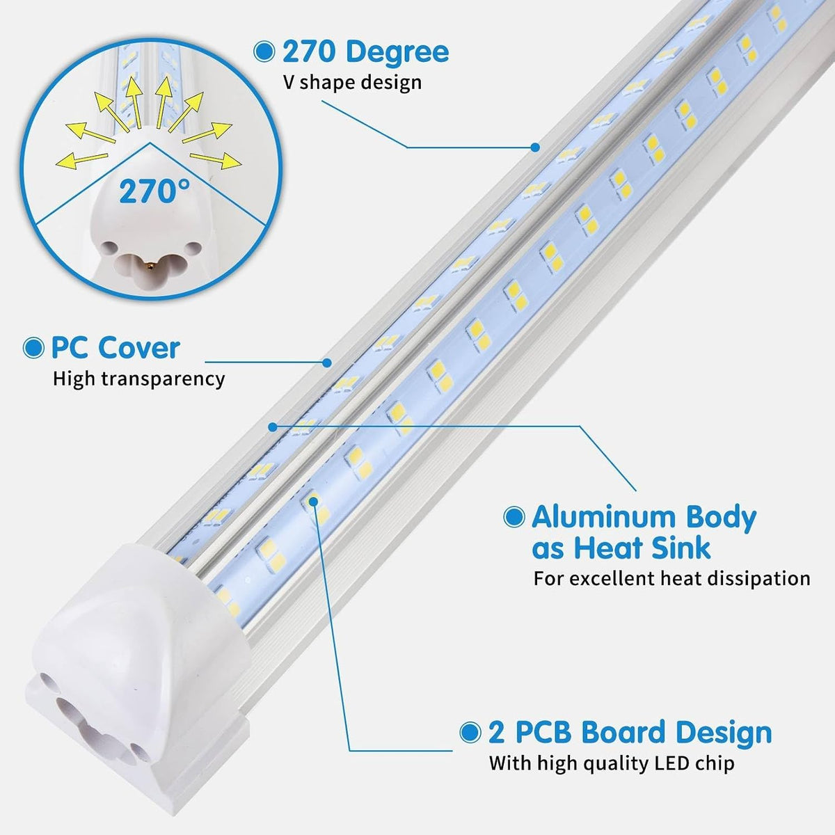 Led Shop Lights,Led Shop Lights 4FT 50W 6500K 7000LM Clear White,Shop Light 4FT 110V Linkable Integrated V-Shape for Shop Garage,Warehouse,Workbench and Workshop Commercial Bay Lighting(6-Pack)