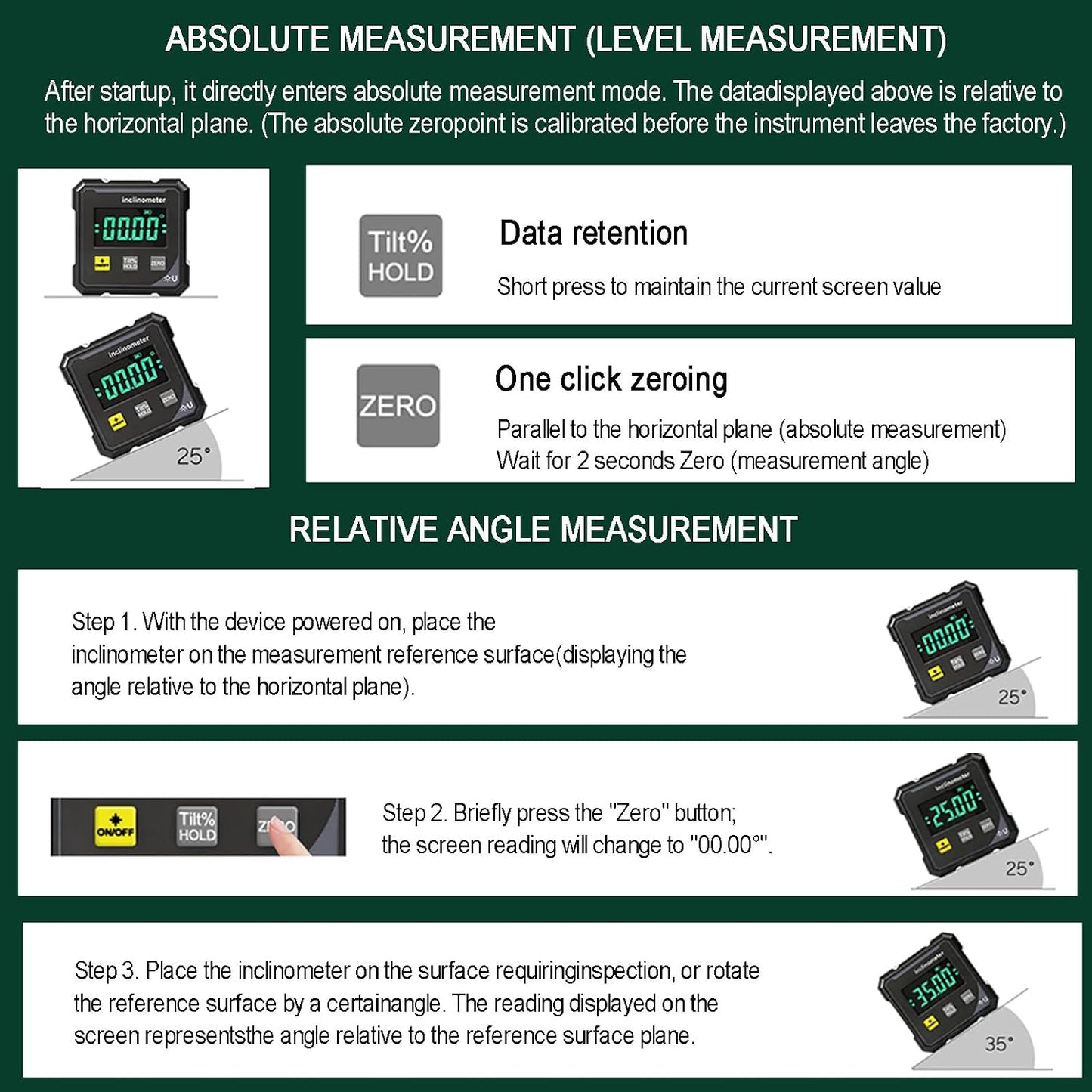 Digital Laser Protractor Angle Finder inclinometer, 4×90° High Accuracy Measuring Tool with Large Display, 4-Side Magnetic Angle Gauge Woodworking Tools for Table Saw Construction