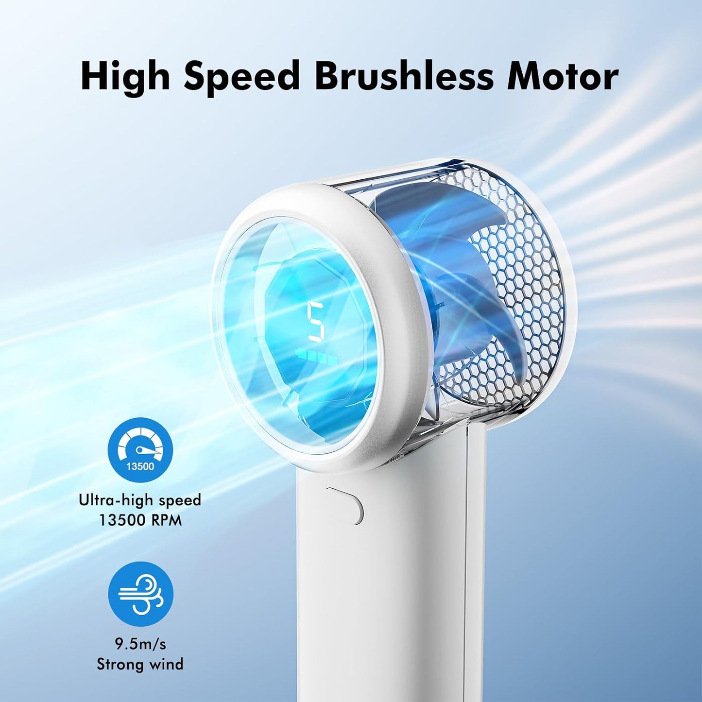 WHATOOK Portable Handheld Turbo Fan, 5 Speeds Mini Personal Fan with 4000mAh Rechargeable Battery, Small Pocket Fan for Travel Essentials, Beach, Office, Gifts for Women Men - Off White