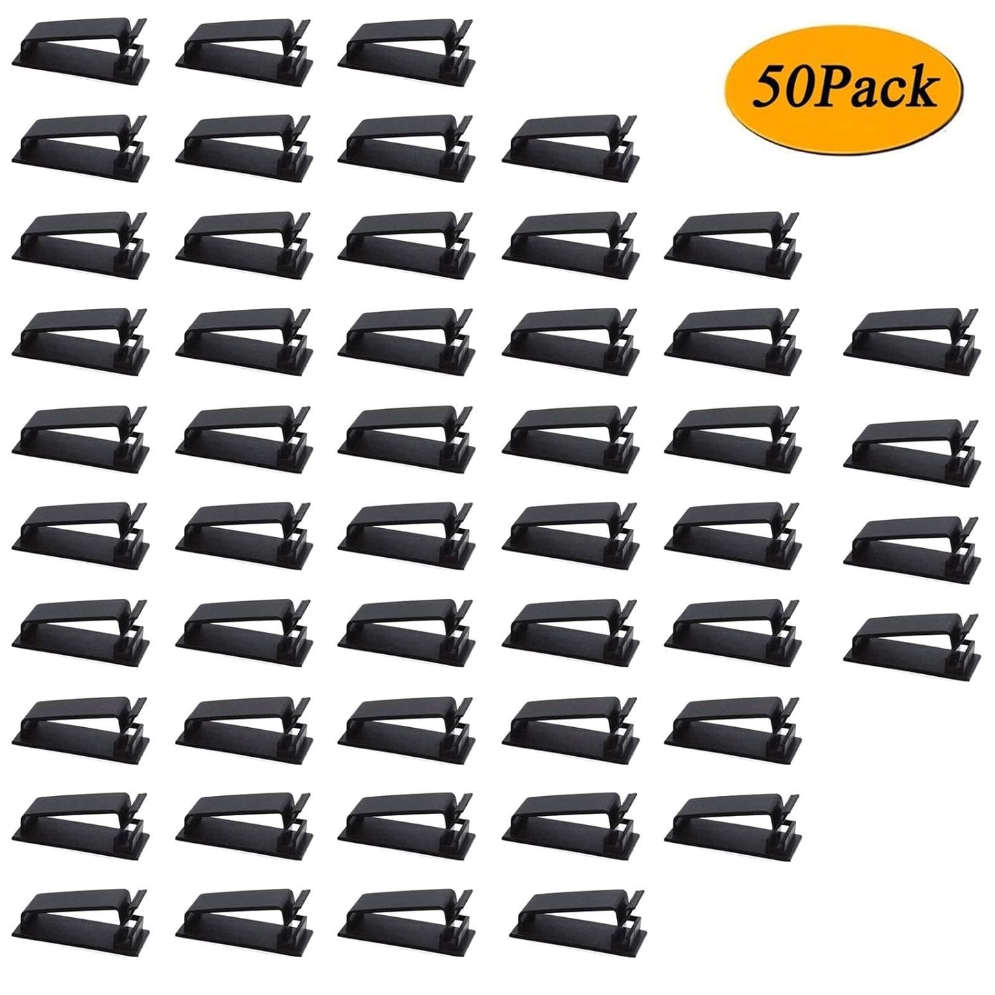 SOULWIT 50Pcs Self Adhesive Cable Management Clips - Black | for TV PC Ethernet Cable, Wall, under Desk Home Office