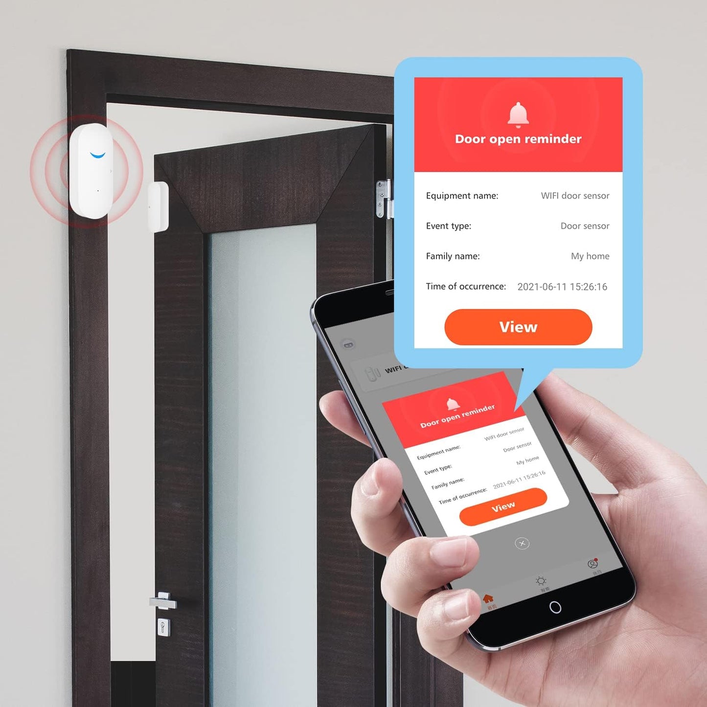 WiFi Wireless Door Window Sensor,TUYA Smart Alarm with Free Notification APP Control Home Security Alarm System, Compatible with Alexa, Google Home, Siri (1-Pack)