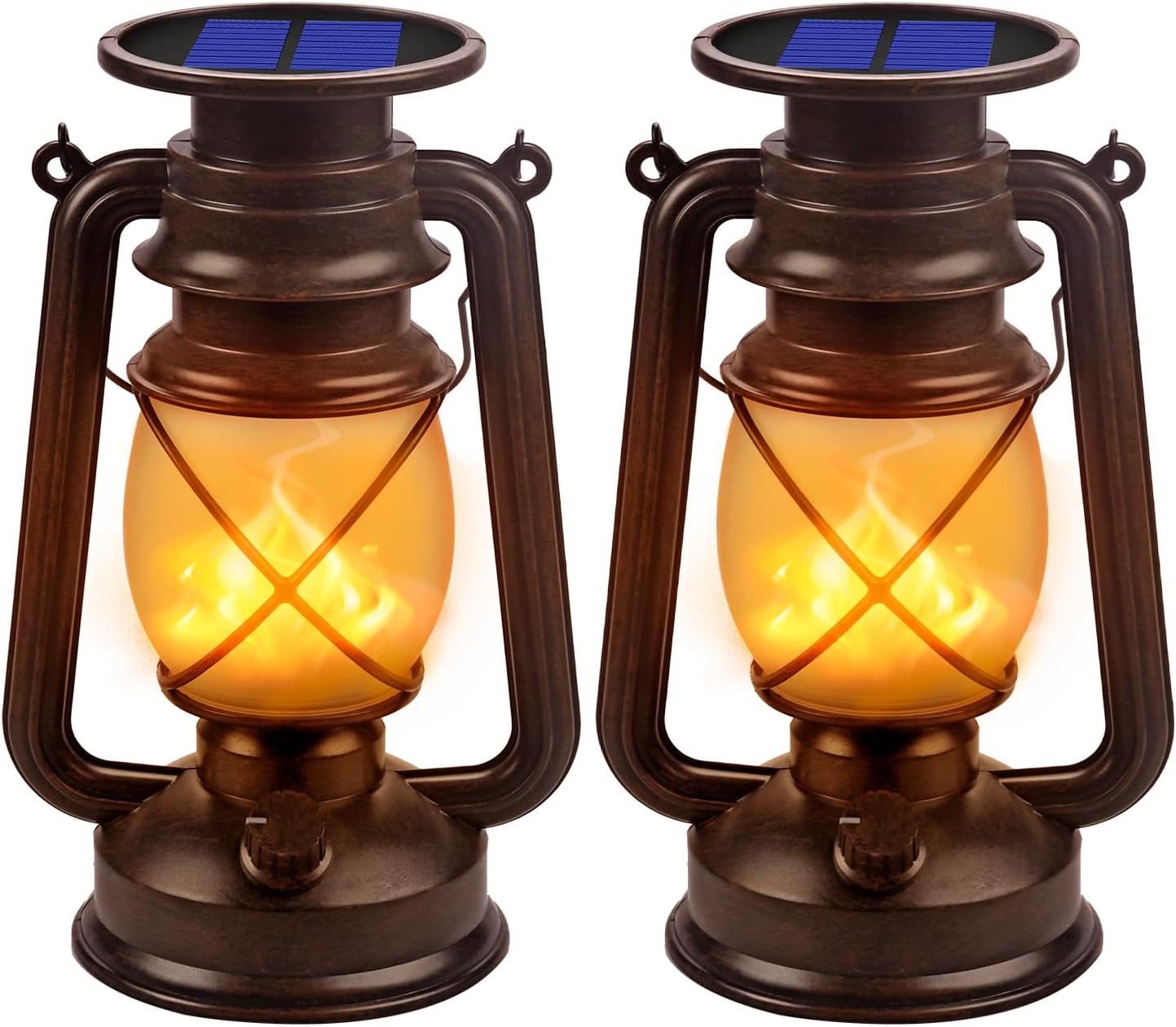 Marlrin Solar Lanterns Outdoor Waterproof 2 Pack LED Flickering Flame Light | Vintage Hanging Solar Lanterns Decorative Outdoor for Patio Garden Porch Decor Yard Pathway Camping Table Holiday Halloween