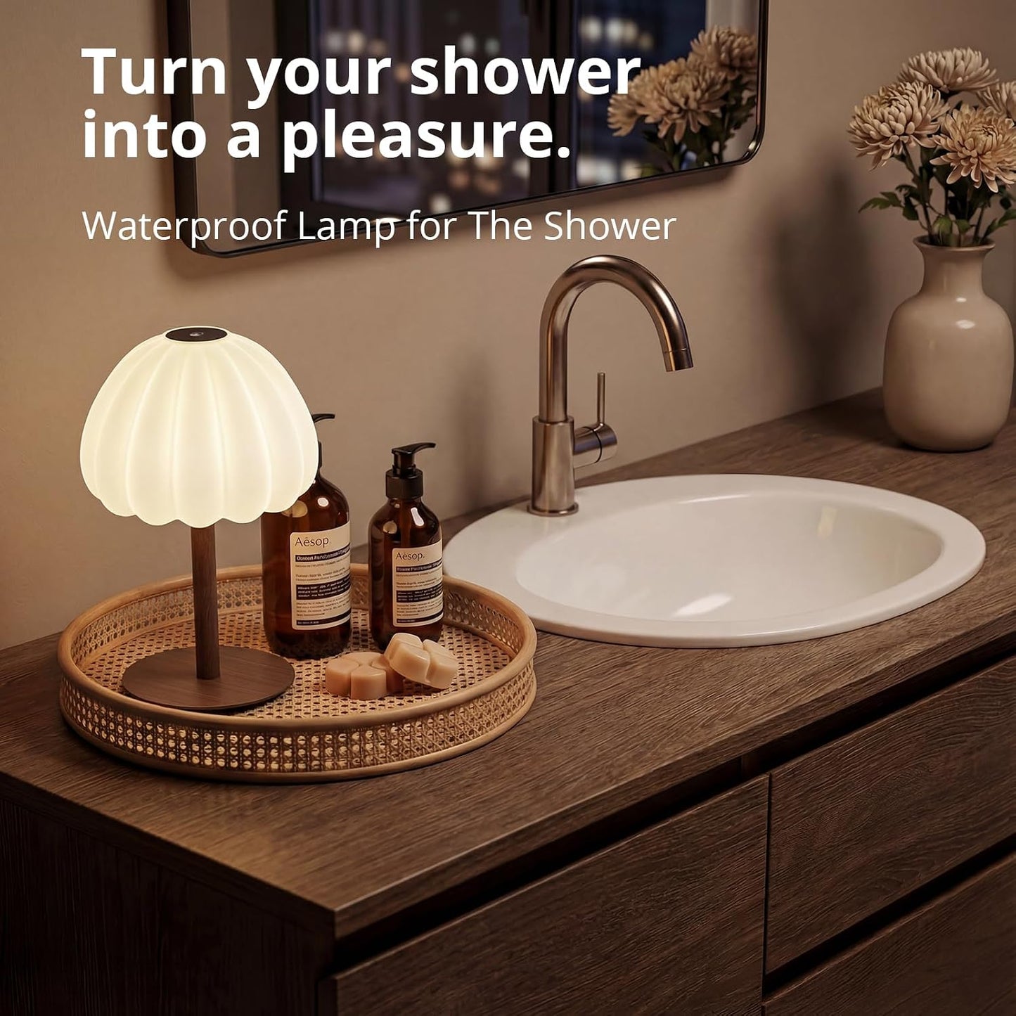 Hifree Rechargeable Waterproof Shower Lamp, IP65 Cordless Touch Dimmable Small Desk Light for Inside Shower, 4500mAh Battery Operated Color Changing Table Lamp for Bathroom, Bedroom, Outdoor