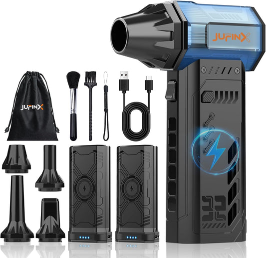 Electric air Duster，250,000RPM Super Power mini Blower,2 Swappable Battery | 3-speed adjustable rechargeable air duster with multiple nozzles，for cleaning car, keyboard, computer, leaves,home & outdoor.