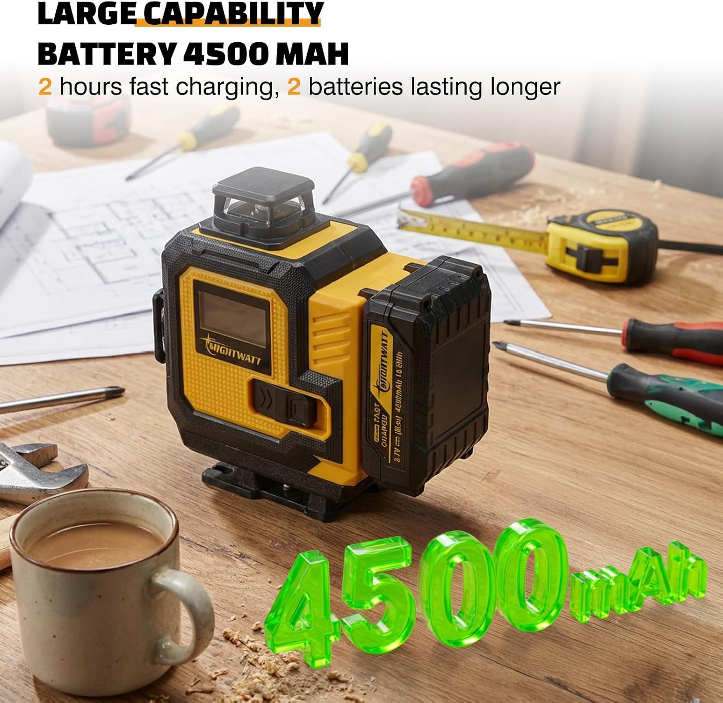 4D 16 Line 360° Self Level Green Laser Level Kit Tripod Battery Bracket | 360° all around Laser Lines Auto Self Leveling Function High Precision Layout Tool