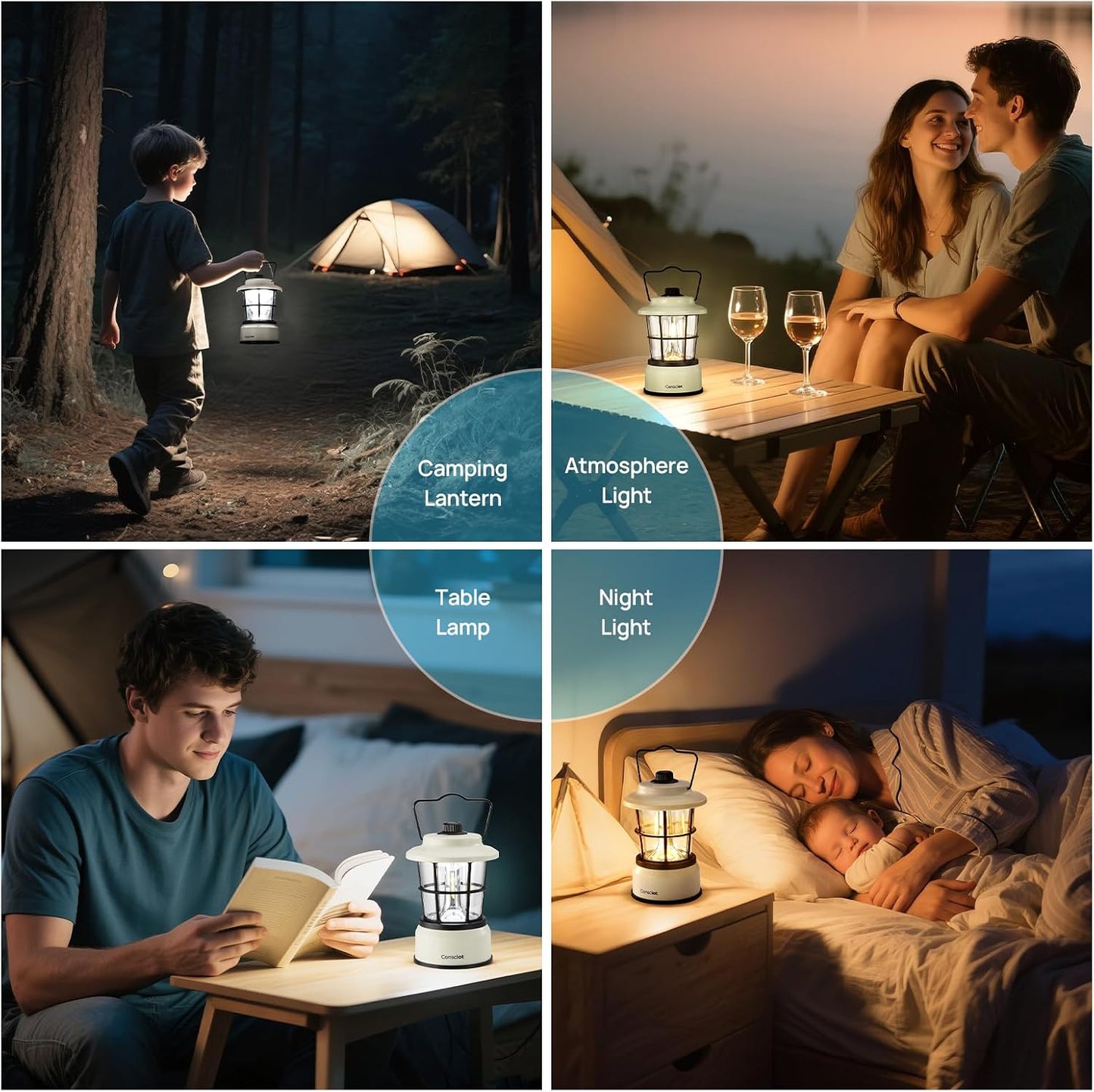 Consciot CL1 Mini Dual Light Sources LED Lantern, Battery Powered Lamp | Retro Style, Dimmable Warm White and Daylight Modes, Up to 200H Run Time, Portable Atmosphere Lights for Indoor & Outdoor Use