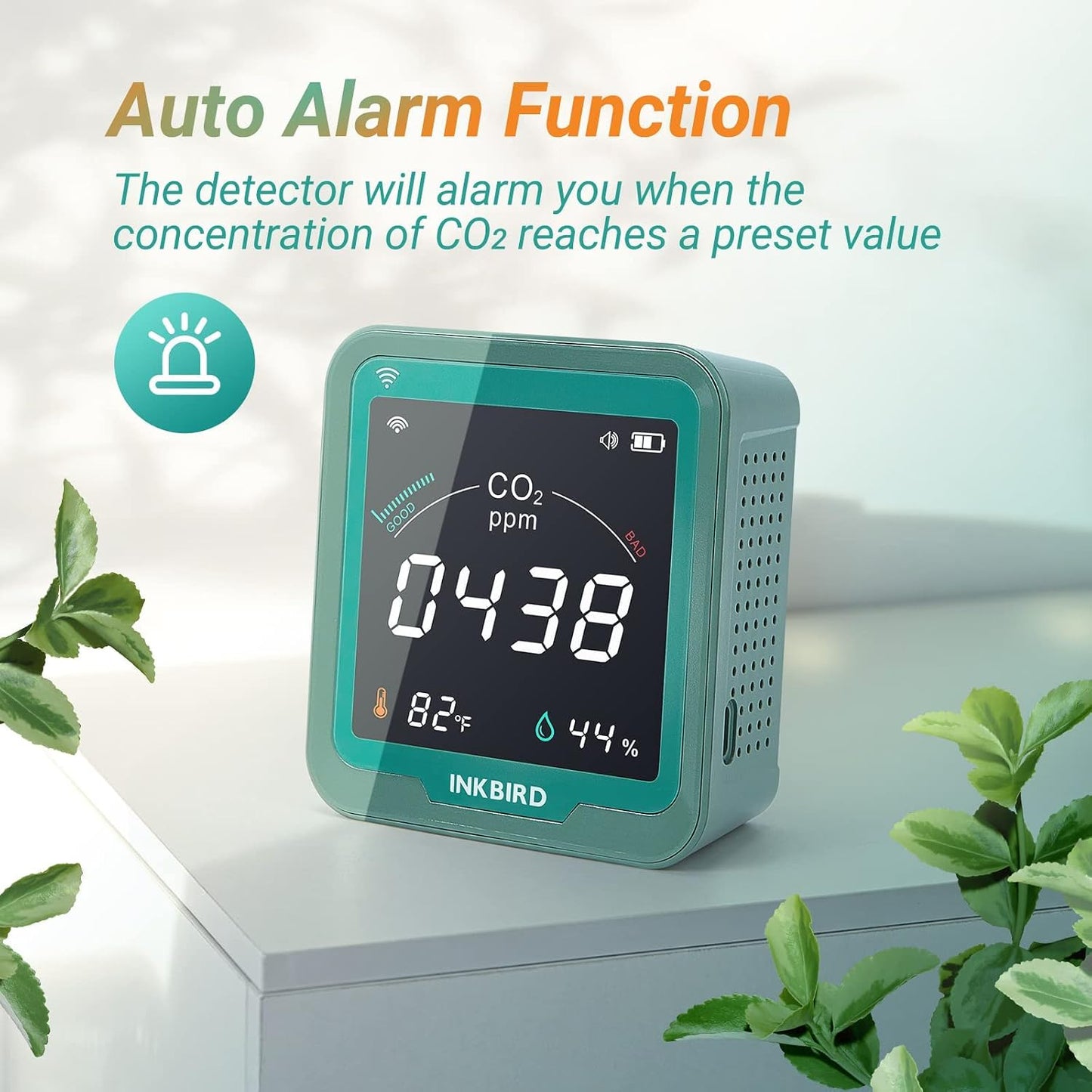 INKBIRD WiFi Air Quality Monitor Indoor Smart NDIR Sensor Detector for CO2 | Battery Powered and Data Logger, Detector for Carbon Dioxide & Temperature & Humidity | for Home, Office, Grow Tent, Cellar