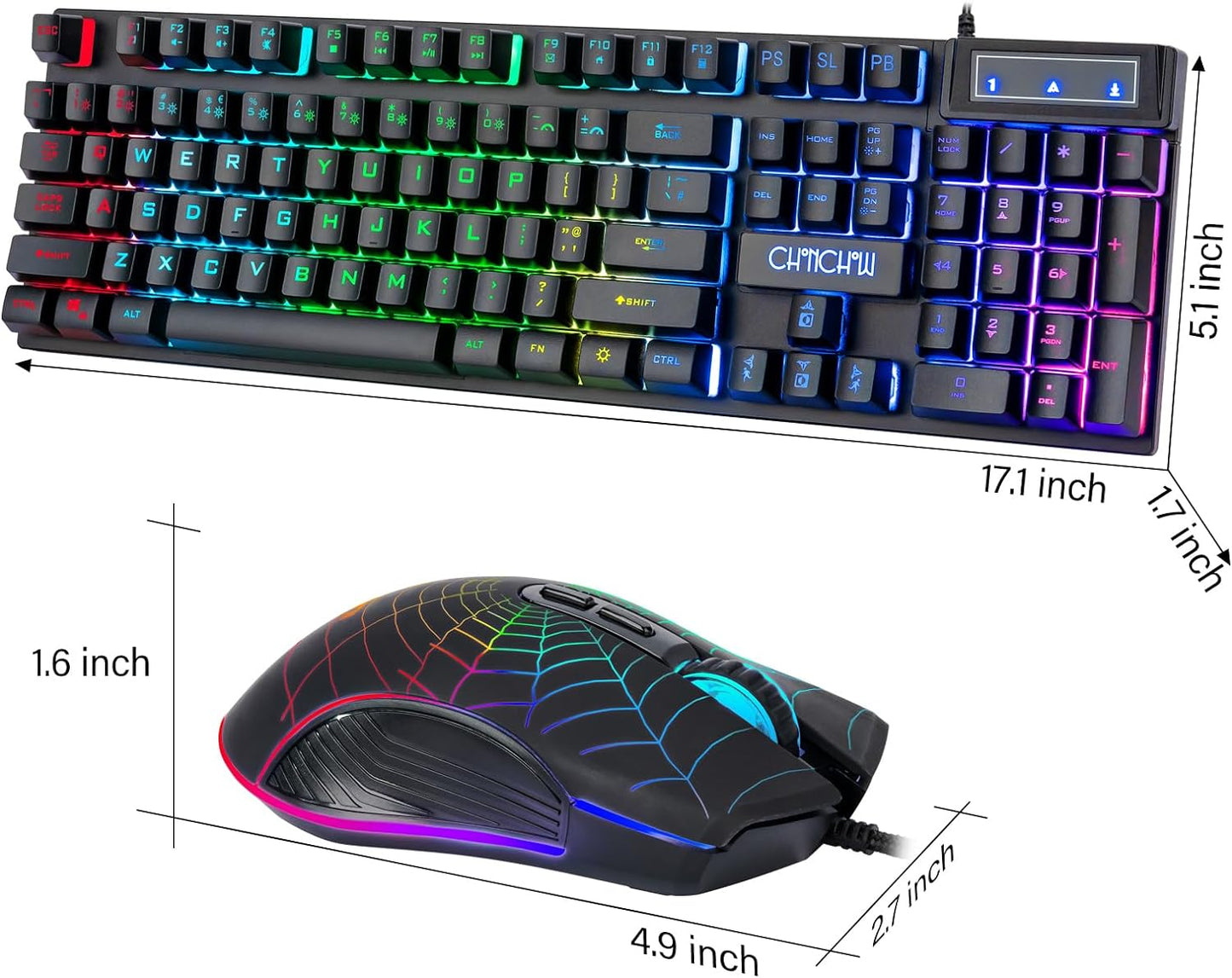 Gaming Keyboard and Mouse 104 Keys for Mac PC PS5 PS4 Xbox One Gamers | RGB Backlit LED Mechanical Feel Keyboard with Multimedia Keys Number Pad, USB Desktop Computer Windows Keyboard