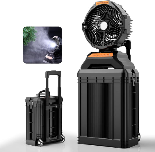 WESTTREE Misting Fan Portable Rechargeable with 4 Gal Large Bucket, Mist Fan with Retractable Handle & Oscillating Mister Outdoor Camping Cooling Fan for Patio/Beach/Fishing/Golf/Travel Essentials